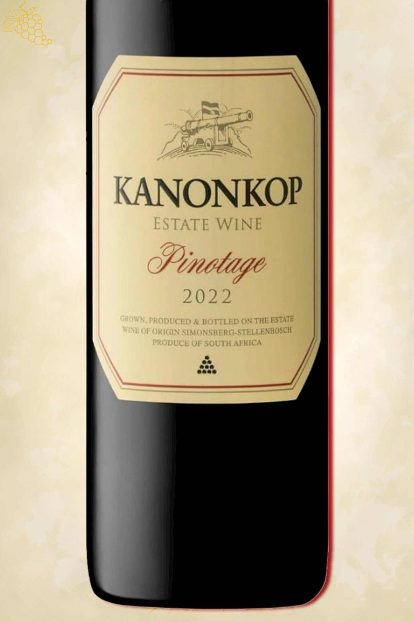 Close-up label Kanonkop Pinotage 2022 – logo en vintage details