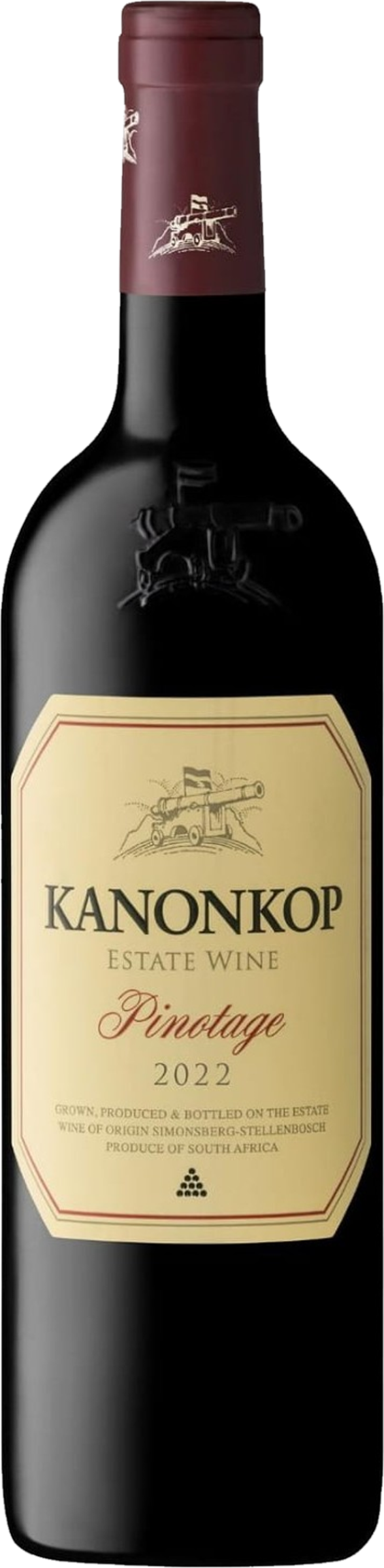 Kanonkop Pinotage 2022 tegen bordeaux achtergrond – krachtige rode wijn