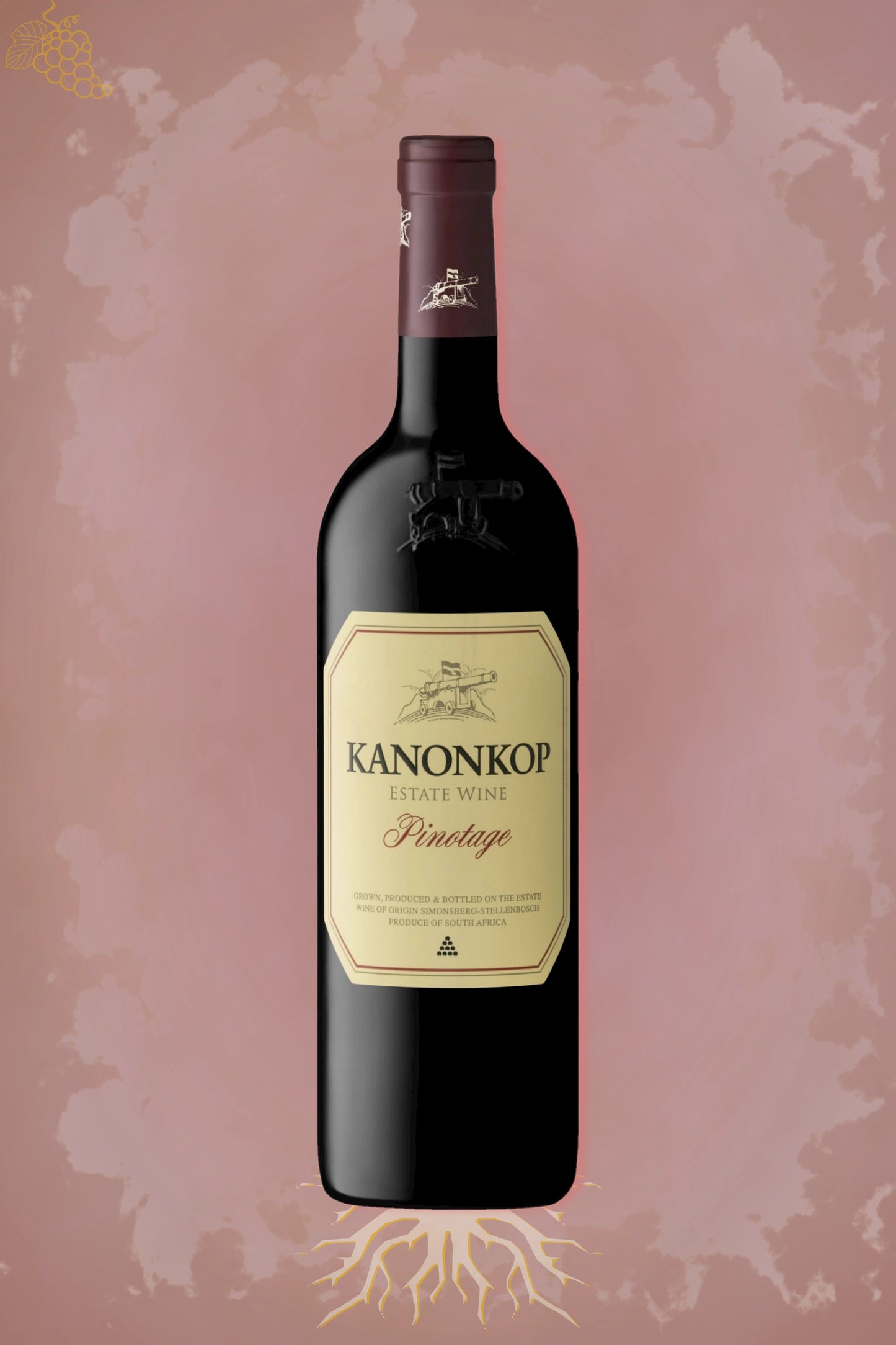 Kanonkop Pinotage met bordeaux achtergrond - premium wijn