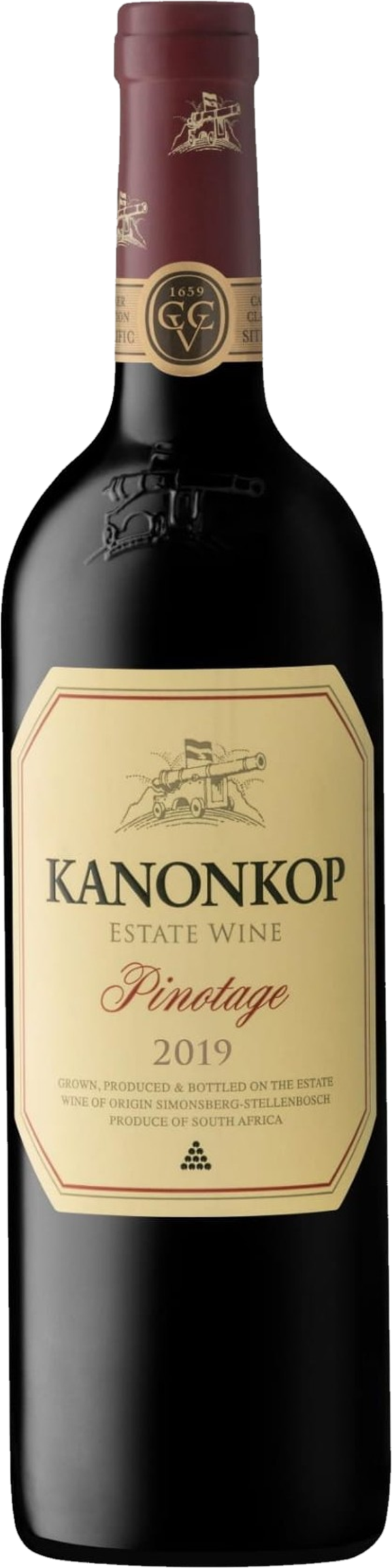Kanonkop Pinotage 2019 tegen bordeaux achtergrond – premium rode wijn