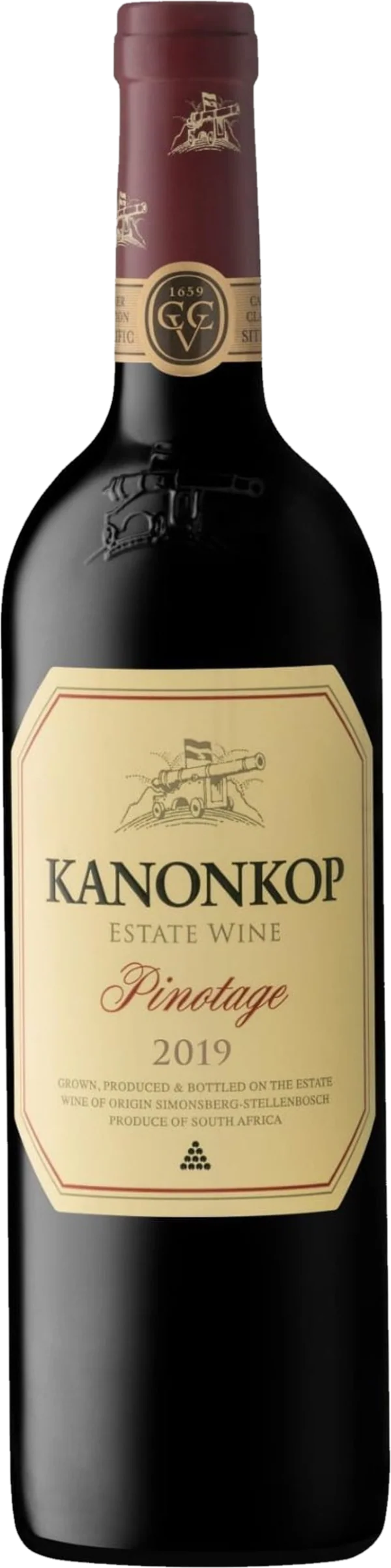 Kanonkop Pinotage 2019 tegen bordeaux achtergrond – premium rode wijn
