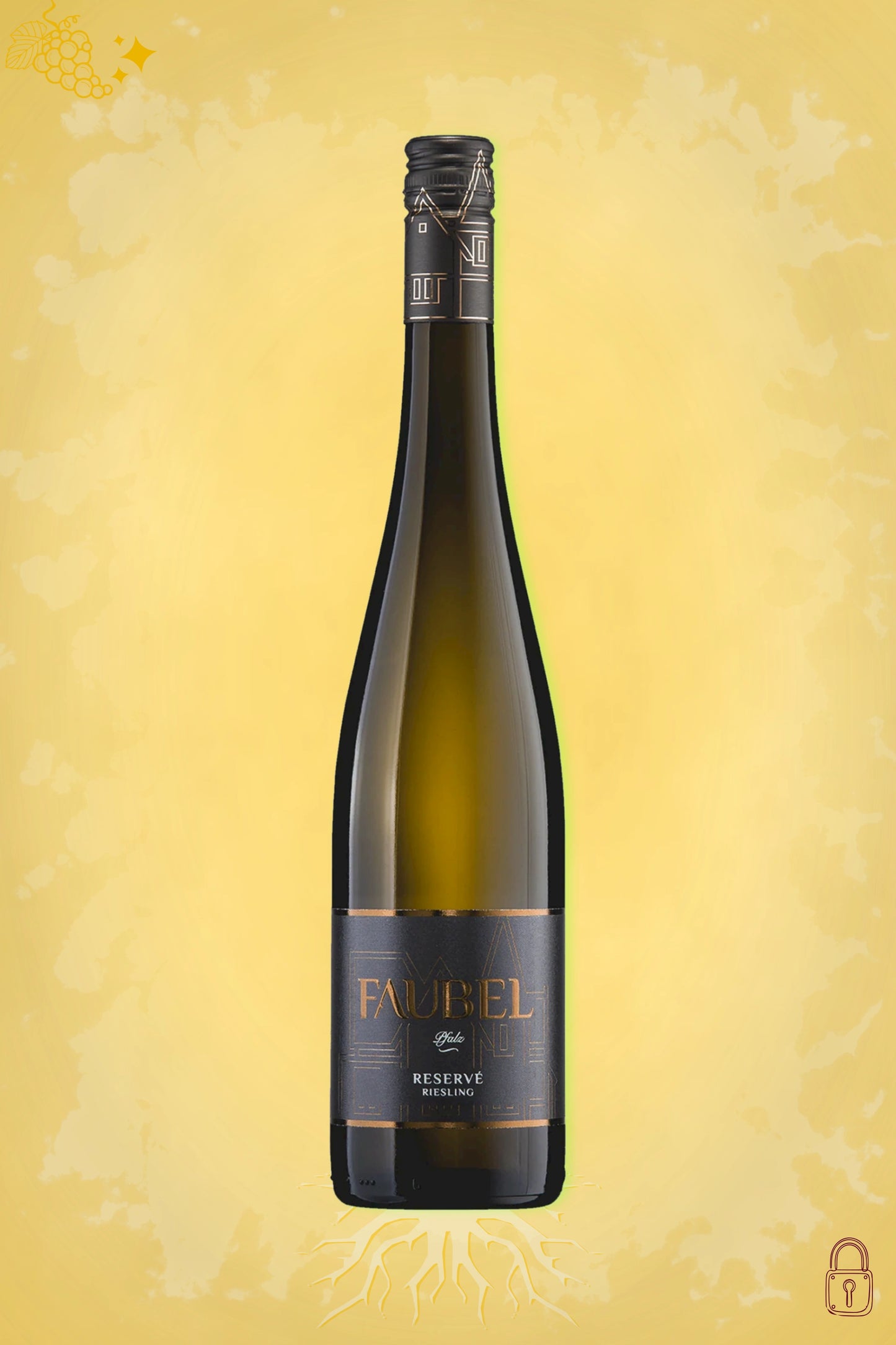 Weingut Faubel Kostbar Riesling 2020 tegen gouden achtergrond – premium witte wijn