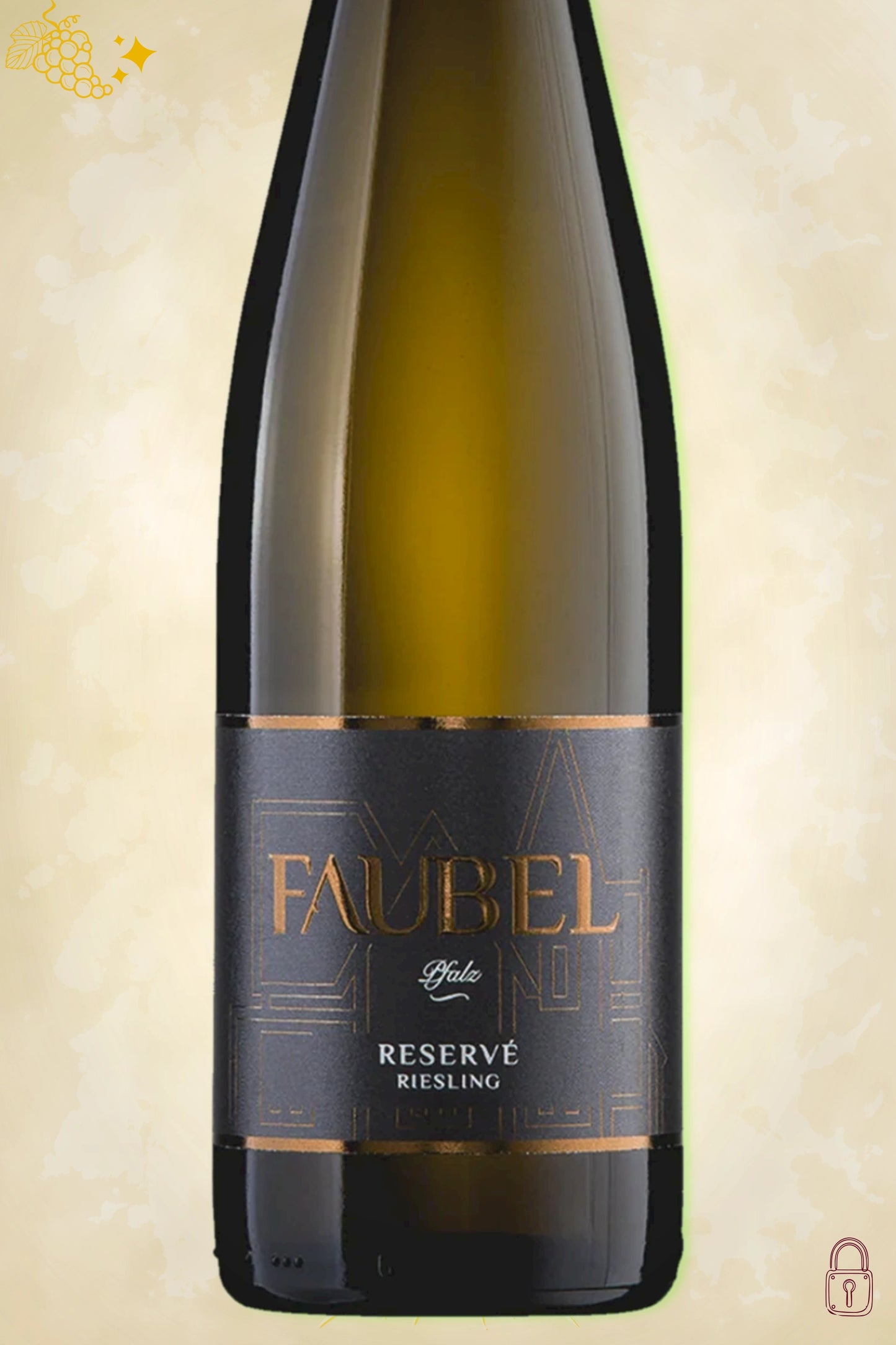Close-up label Weingut Faubel Kostbar Riesling 2020 – logo en vintage details zichtbaar