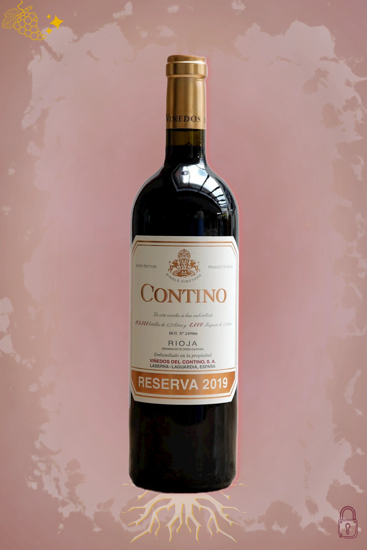 Contino Rioja Reserva 2019 tegen bordeaux achtergrond – premium rode wijn