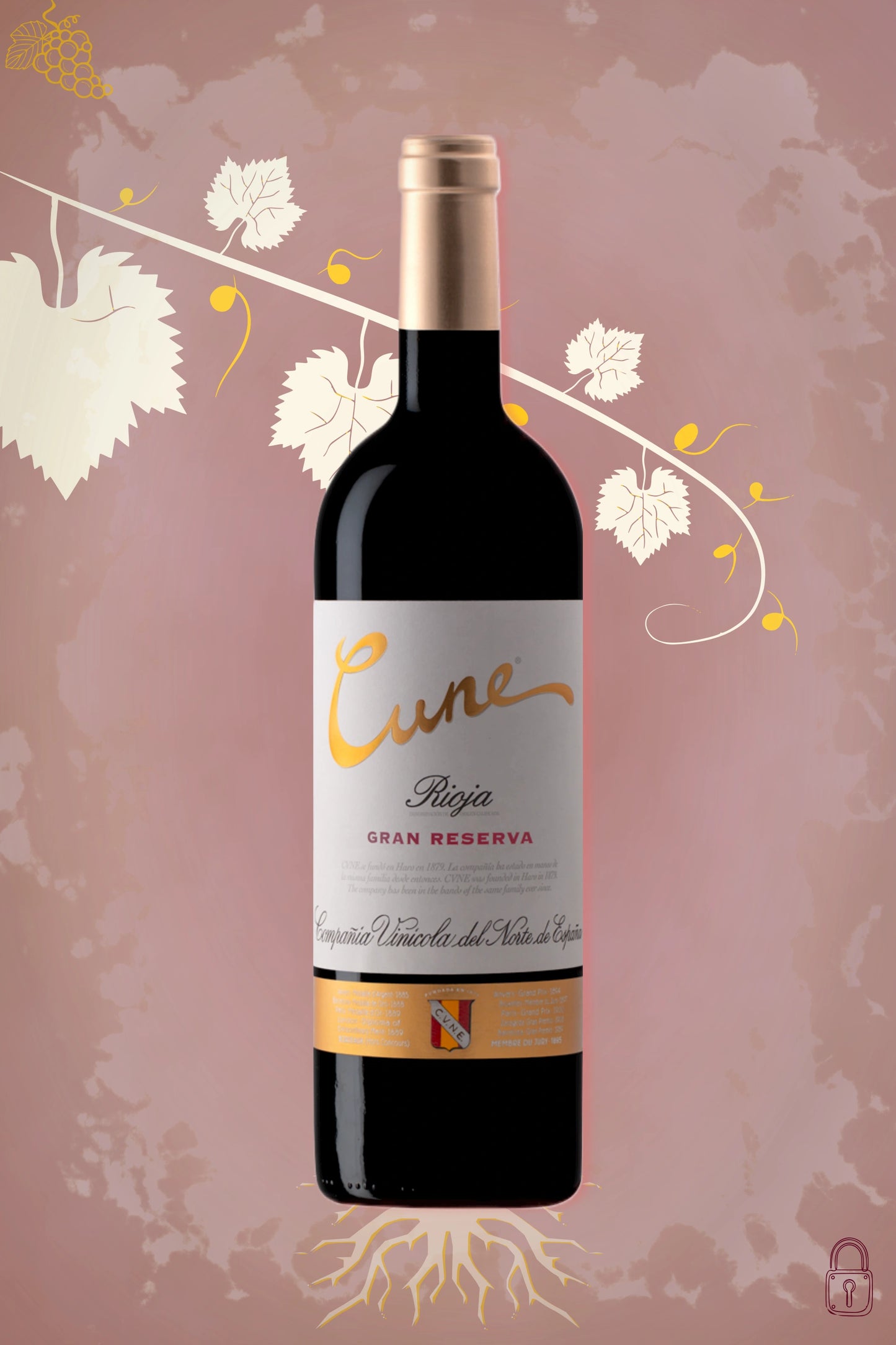 Cune Rioja Gran Reserva 2017 tegen bordeaux achtergrond – premium Spaanse rode wijn