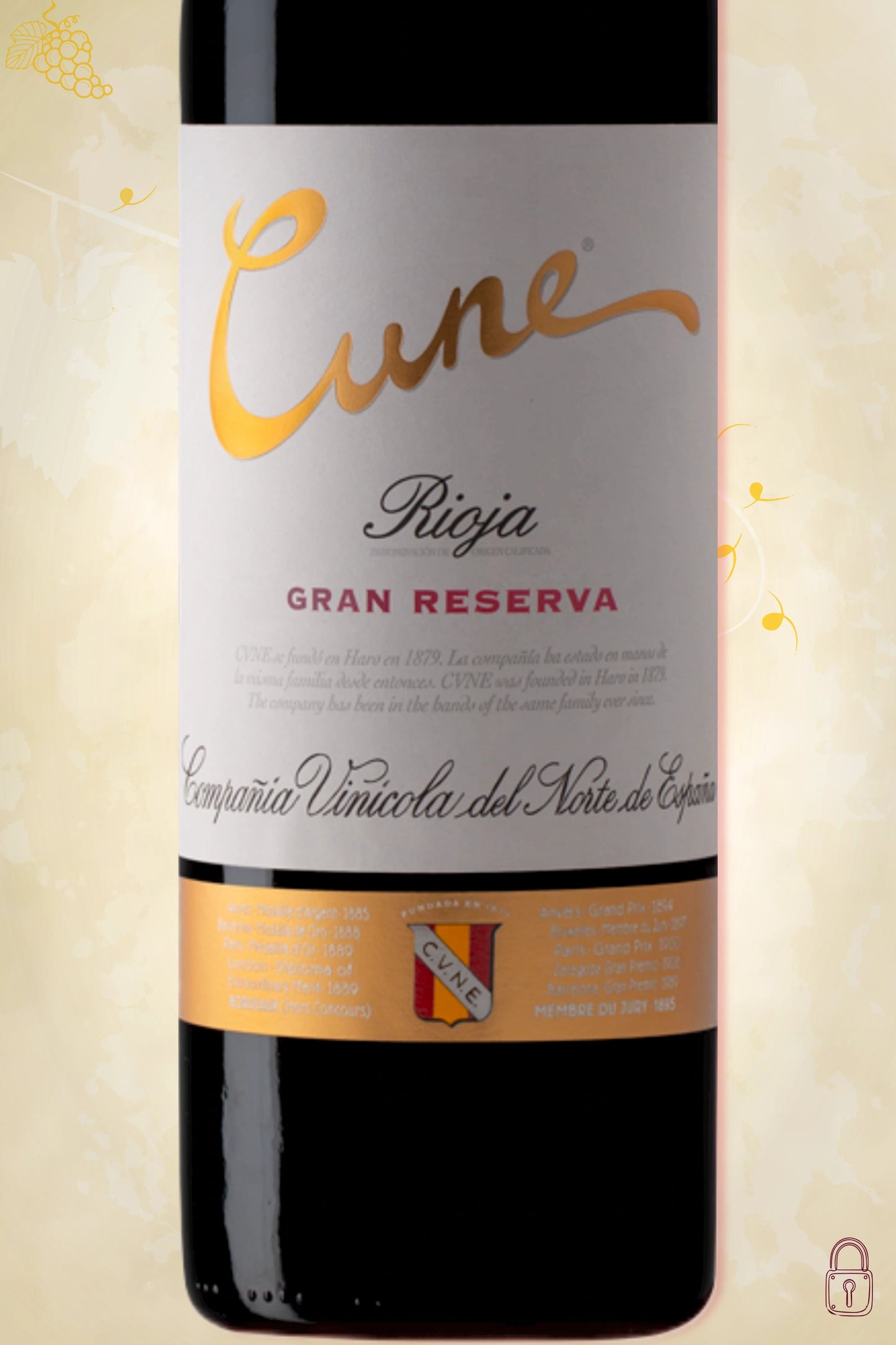 Close-up label Cune Rioja Gran Reserva 2017 – logo en vintage details zichtbaar