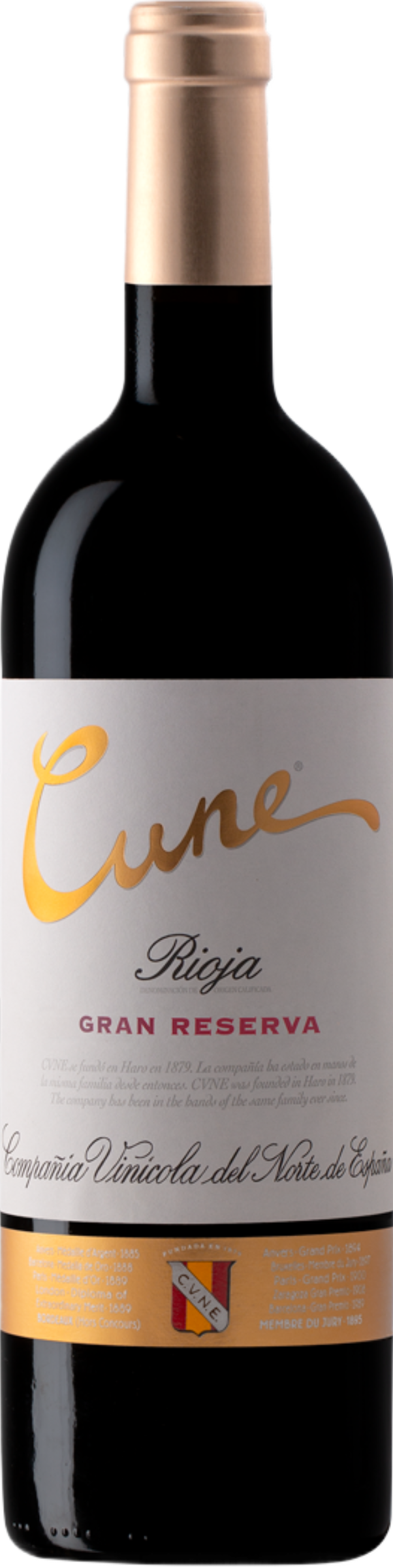Cune Rioja Gran Reserva 2017 tegen bordeaux achtergrond – premium Spaanse rode wijn