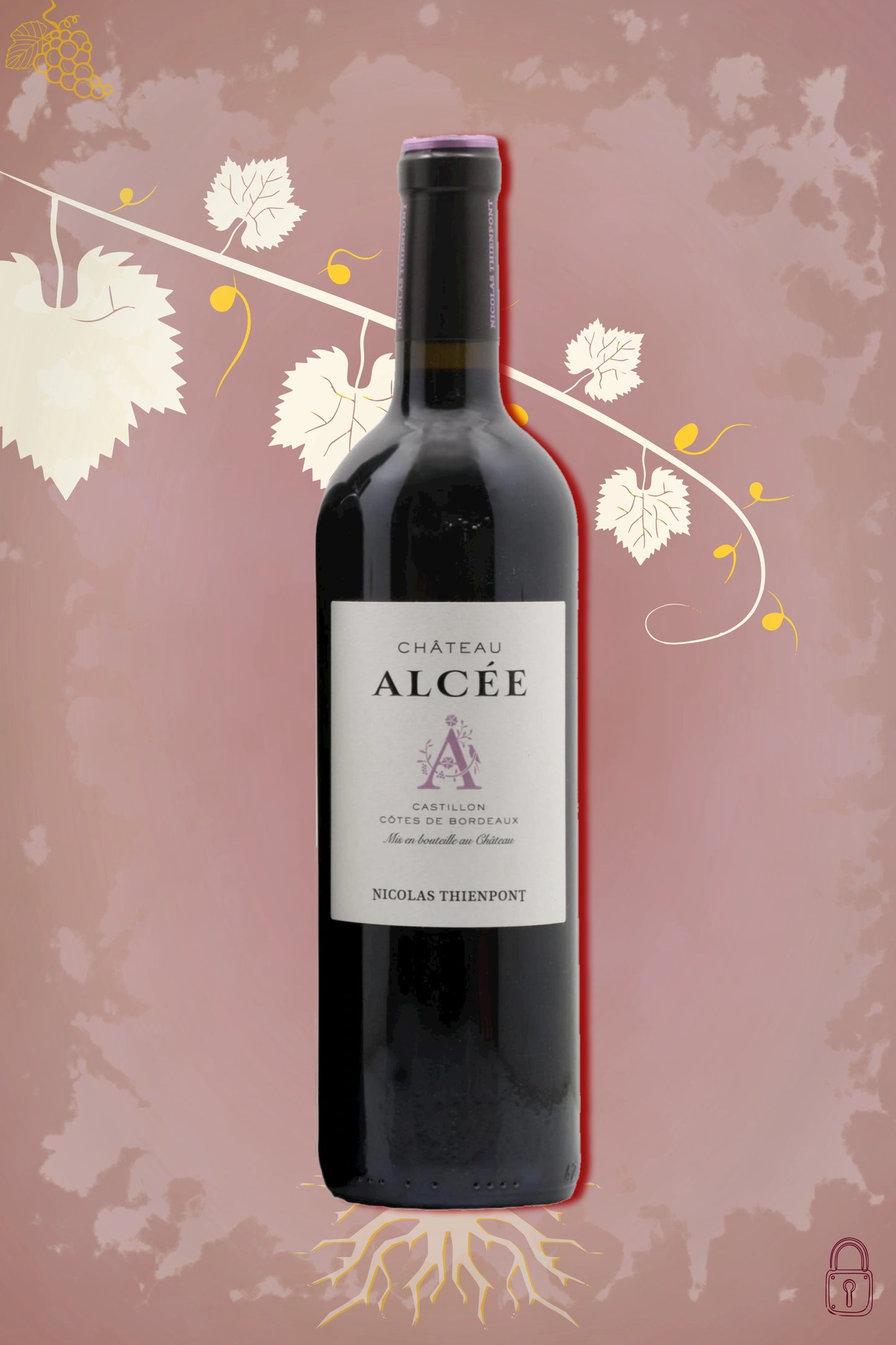 Château Alcée 2022 tegen bordeaux achtergrond – premium Bordeaux wijn