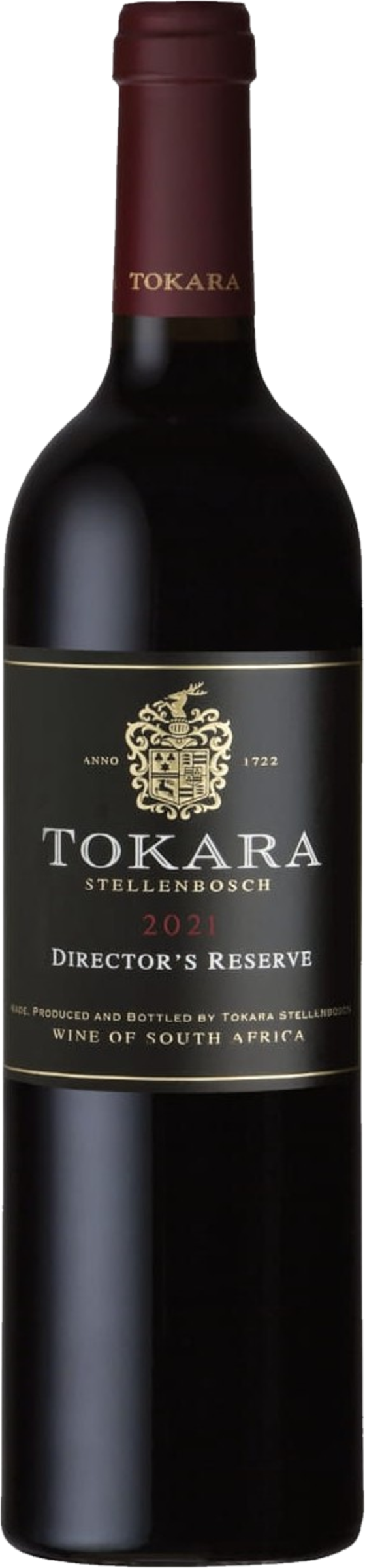 Tokara Director’s Reserve Red 2021 tegen bordeaux achtergrond – premium rode blend