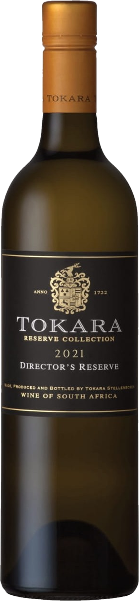 Tokara Director’s Reserve White 2021 tegen gouden achtergrond – premium witte wijn