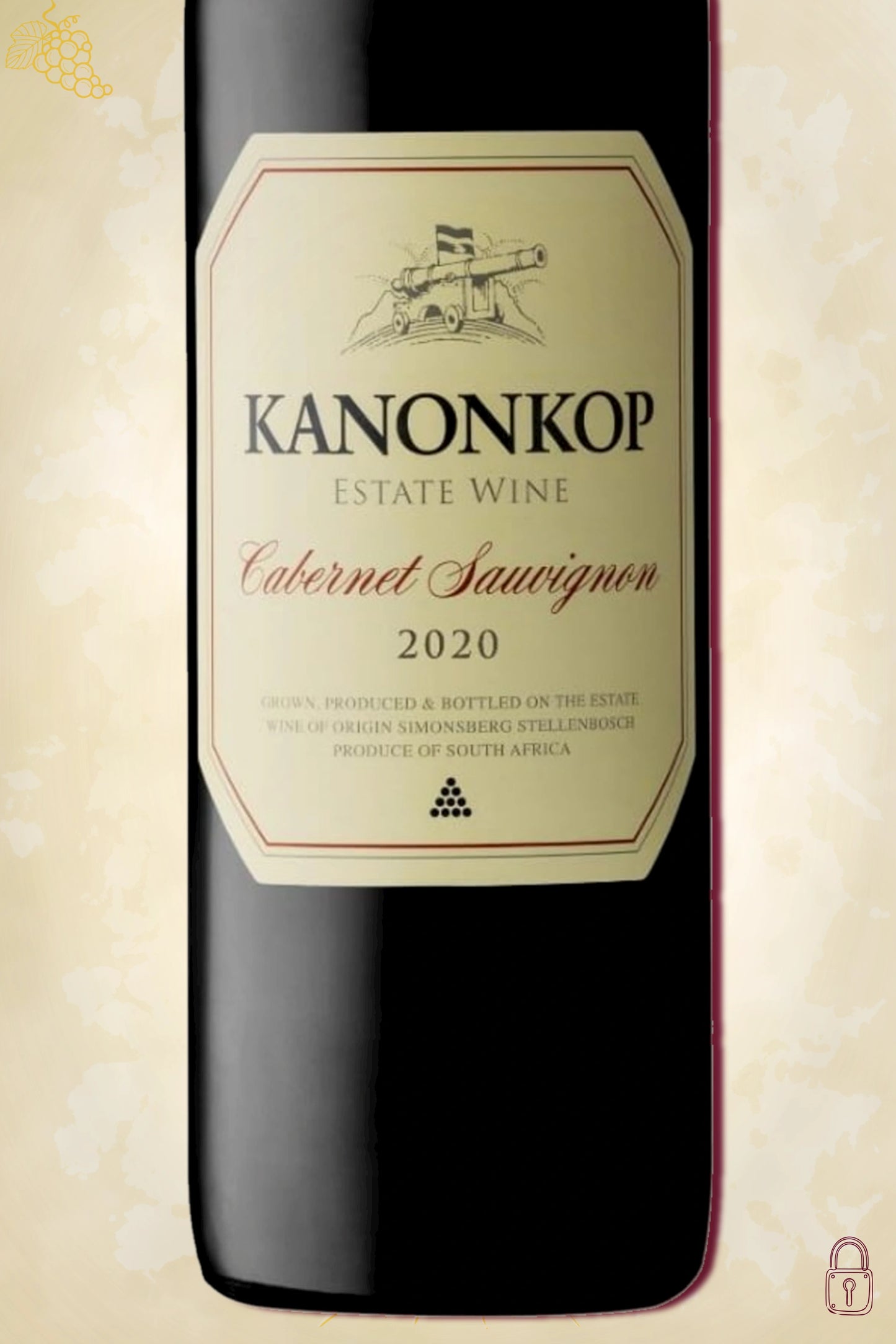 Close-up label Kanonkop Cabernet Sauvignon 2020 – wijnhuisdetails duidelijk zichtbaar