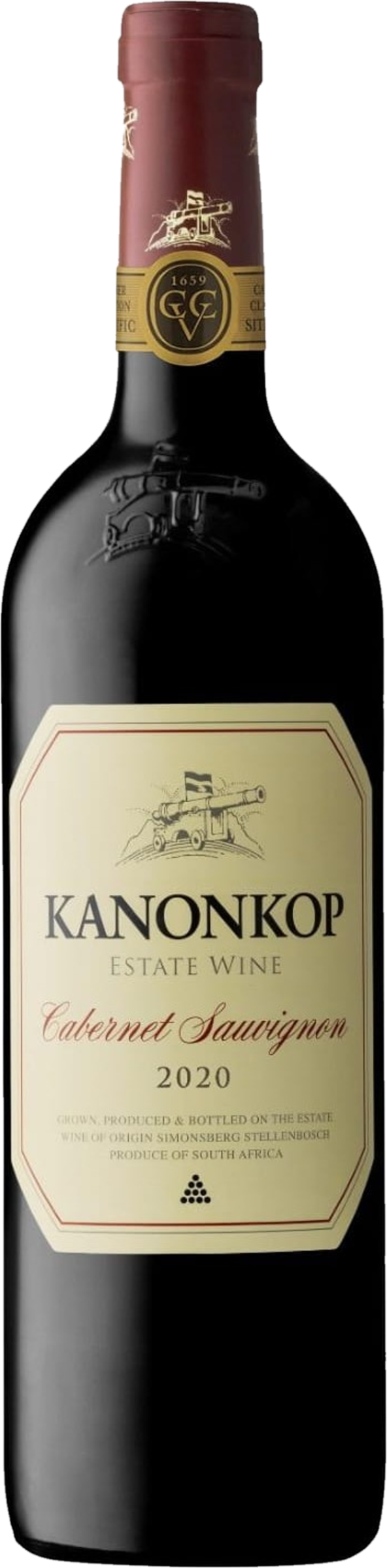 Kanonkop Cabernet Sauvignon 2020 tegen bordeaux achtergrond – krachtige rode wijn