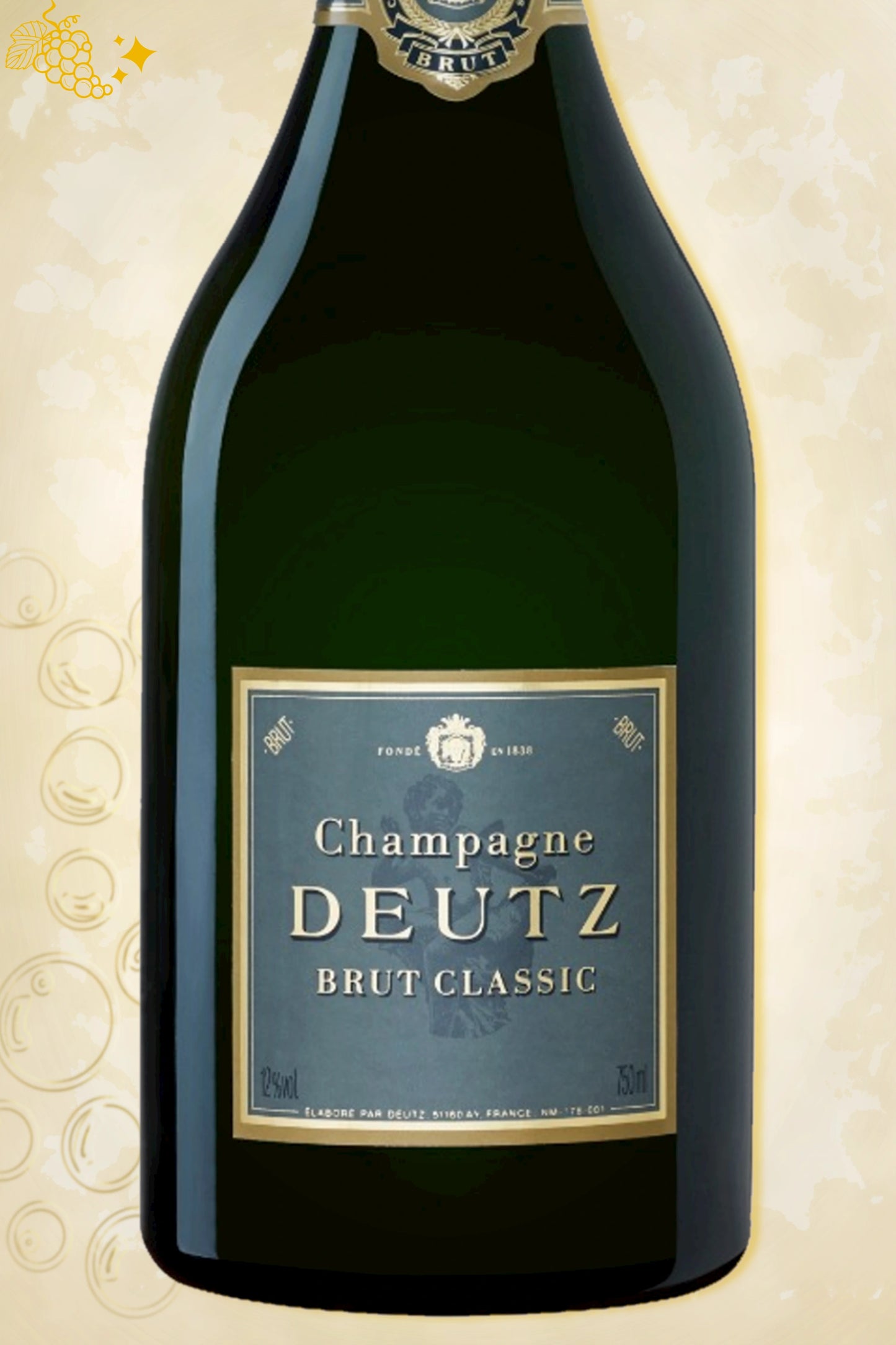 Close-up label Deutz Brut Classic NV – Champagne Deutz details zichtbaar
