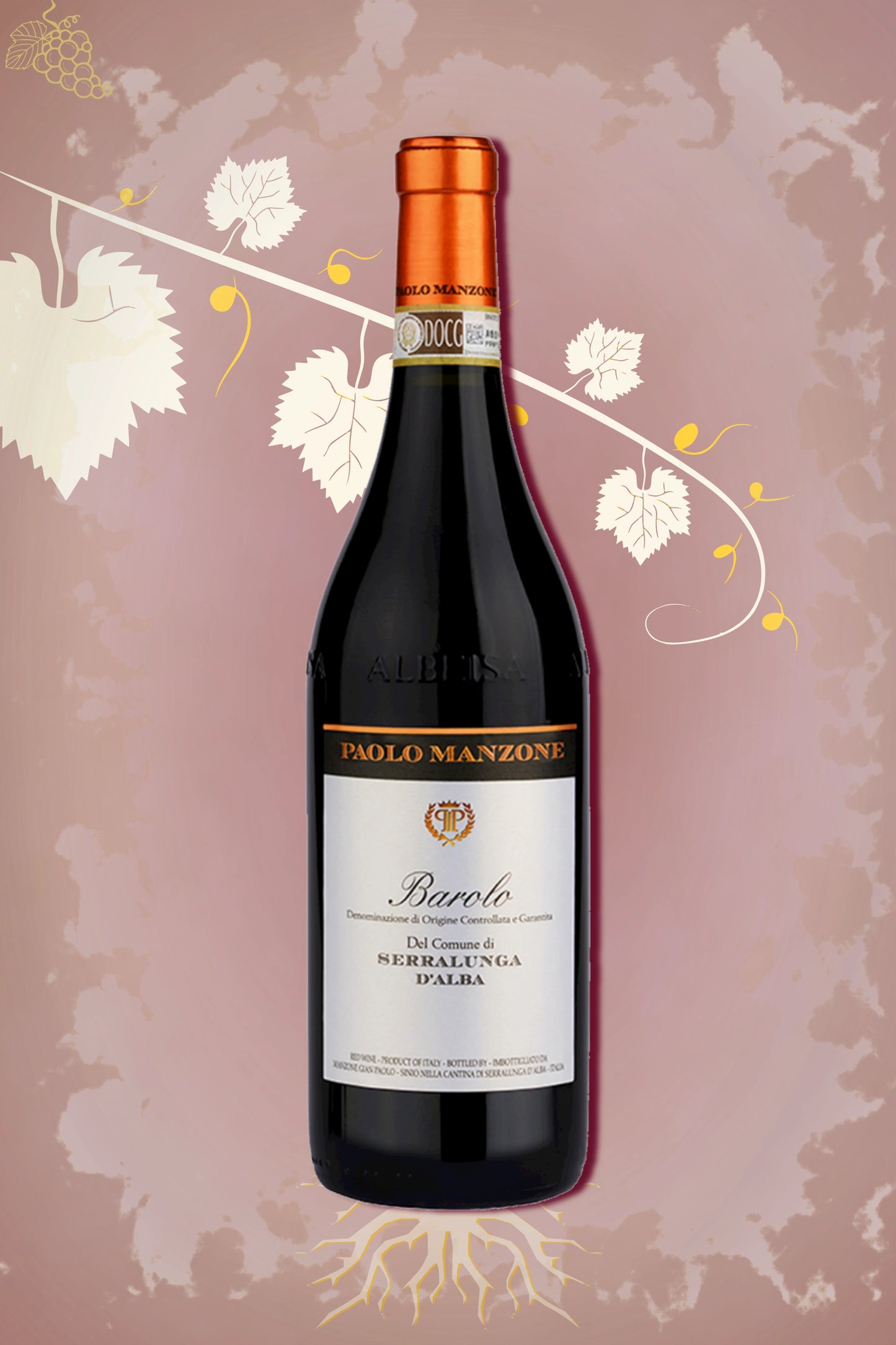 Manzone Barolo Serralunga 2021 tegen bordeaux achtergrond – premium Nebbiolo wijn