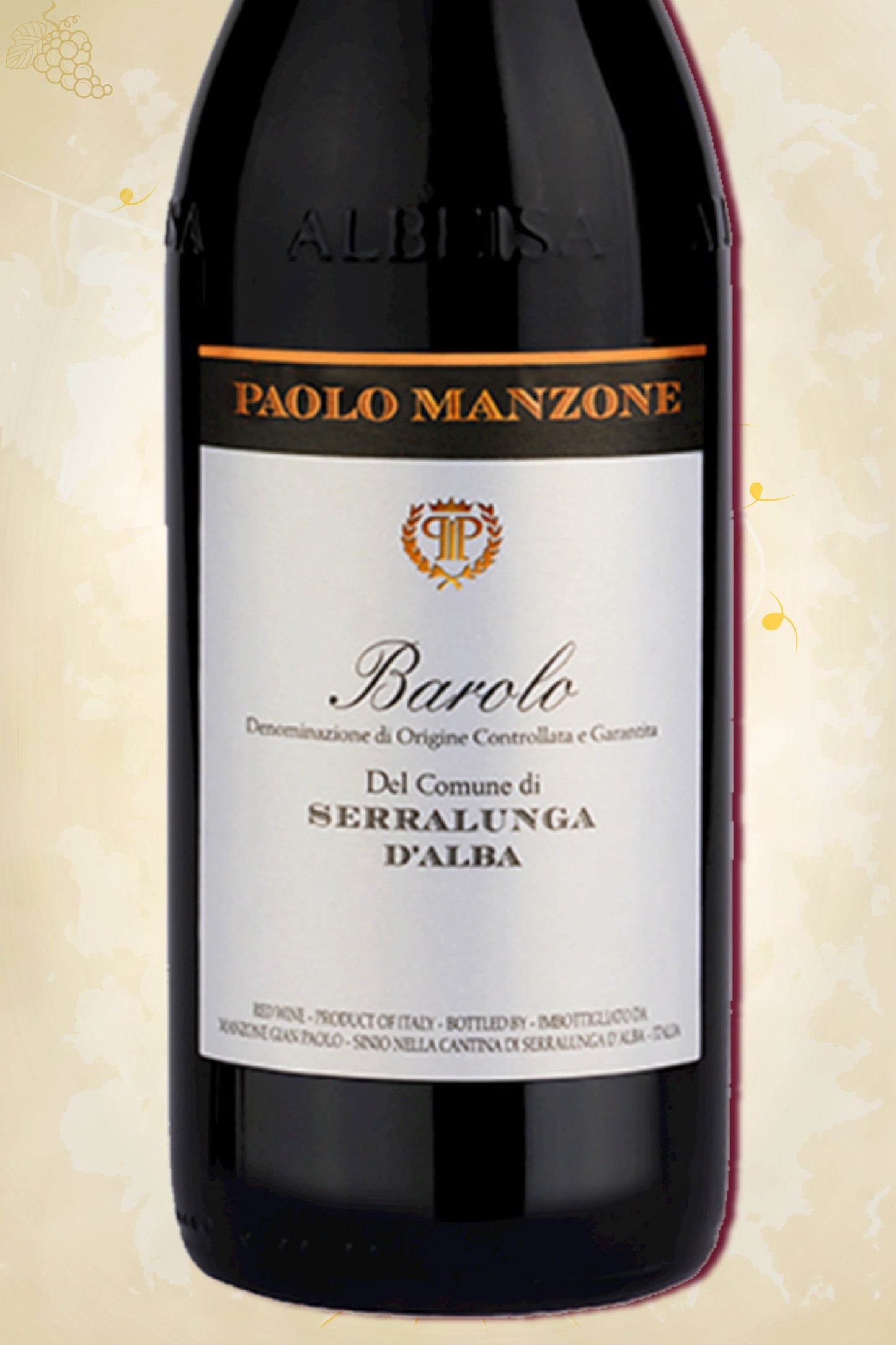 Close-up label Manzone Barolo Serralunga 2021 – Manzone logo en vintage details