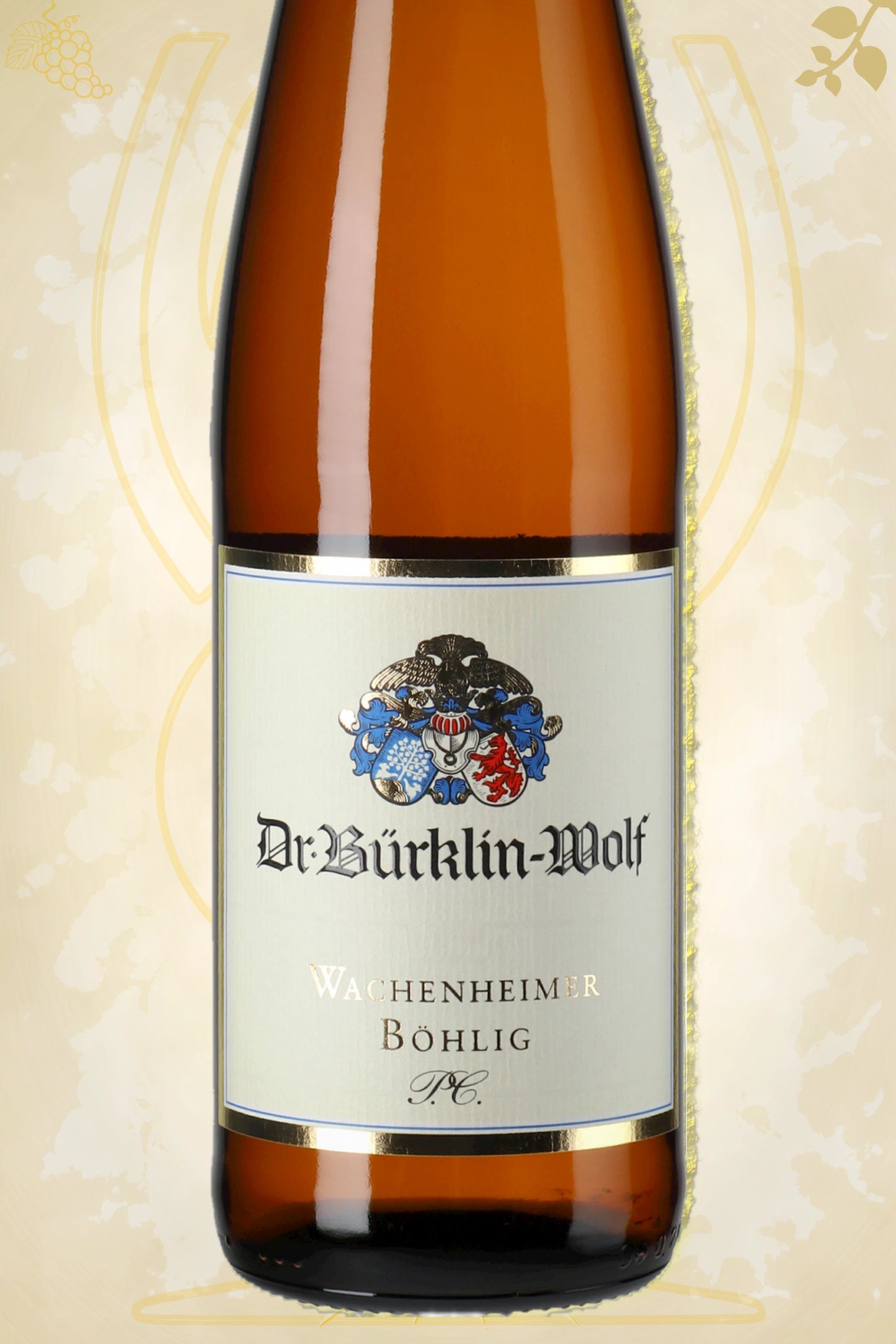 Close-up label Dr. Bürklin-Wolf Riesling Wachenheimer Böhlig P.C. 2023 – Dr. Bürklin-Wolf logo en vintage details