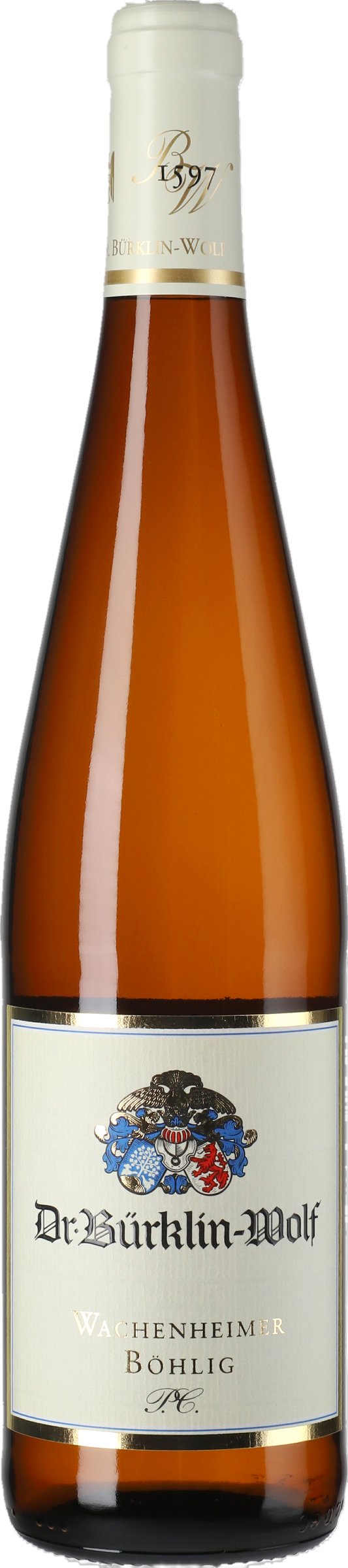 Dr. Bürklin-Wolf Riesling Wachenheimer Böhlig P.C. 2023 tegen gouden achtergrond – premium biodynamische Riesling