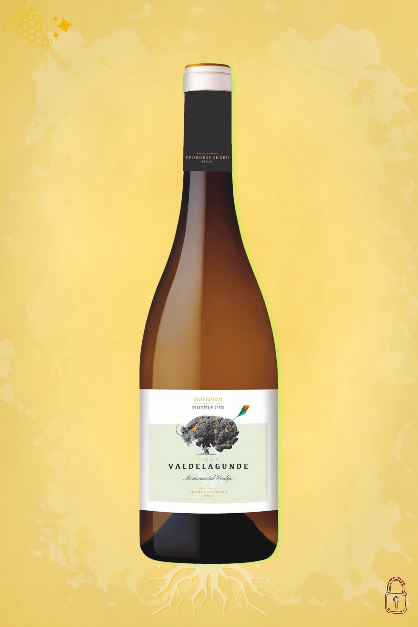 Bodegas Pedro Escudero Finca Valdelagunde Cuvée Especial 2024 – witte wijn tegen gouden achtergrond