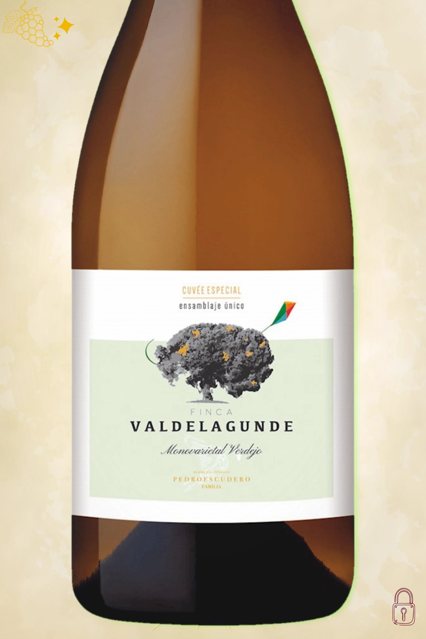 Close-up label Finca Valdelagunde Cuvée Especial 2024 – Bodegas Pedro Escudero details zichtbaar