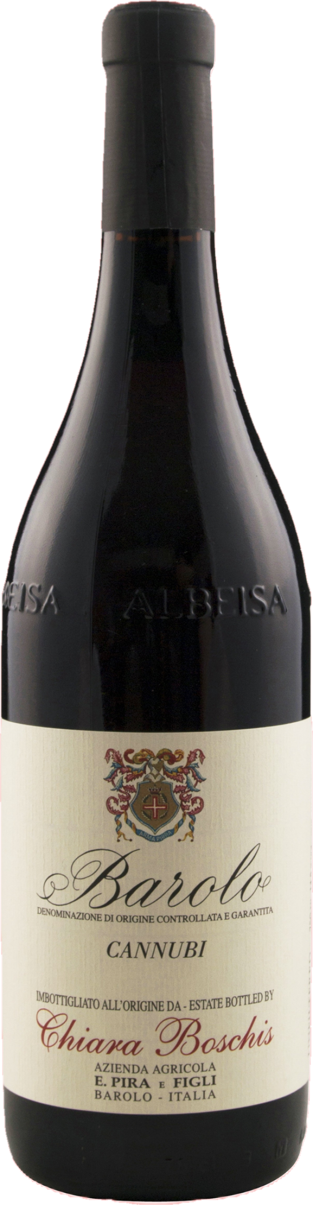 E. Pira e Figli Barolo Cannubi 2017 tegen bordeaux achtergrond – premium Nebbiolo wijn