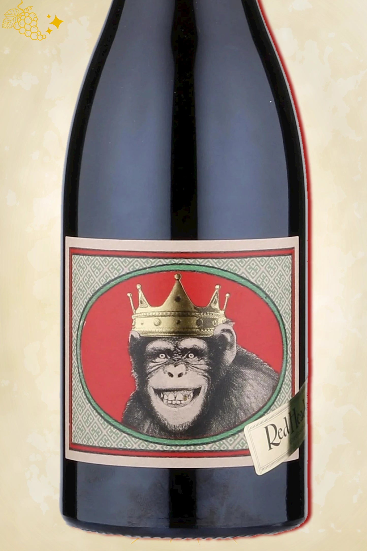 Close-up label RedHeads Coco Rôtie 2022 – RedHeads logo en vintage details