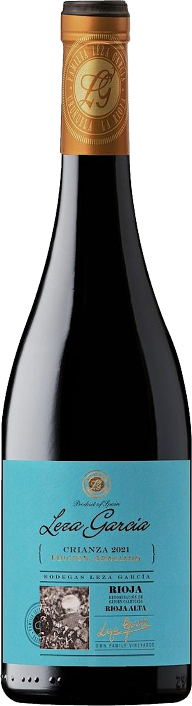 Leza García Rioja Graciano Crianza 2021 tegen bordeaux achtergrond – premium rode wijn