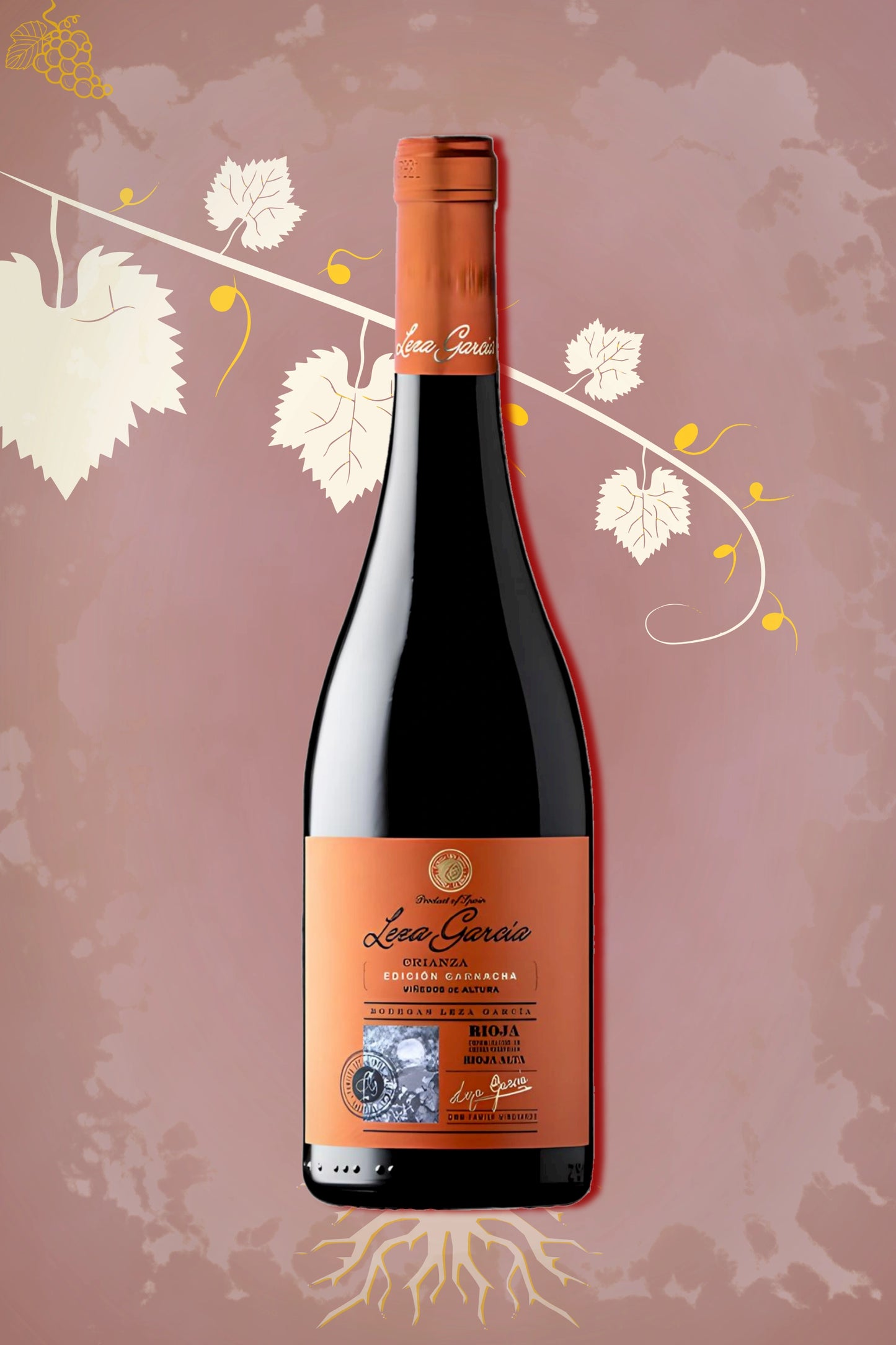 Leza García Rioja Garnacha Crianza 2021 tegen bordeaux achtergrond – premium rode wijn