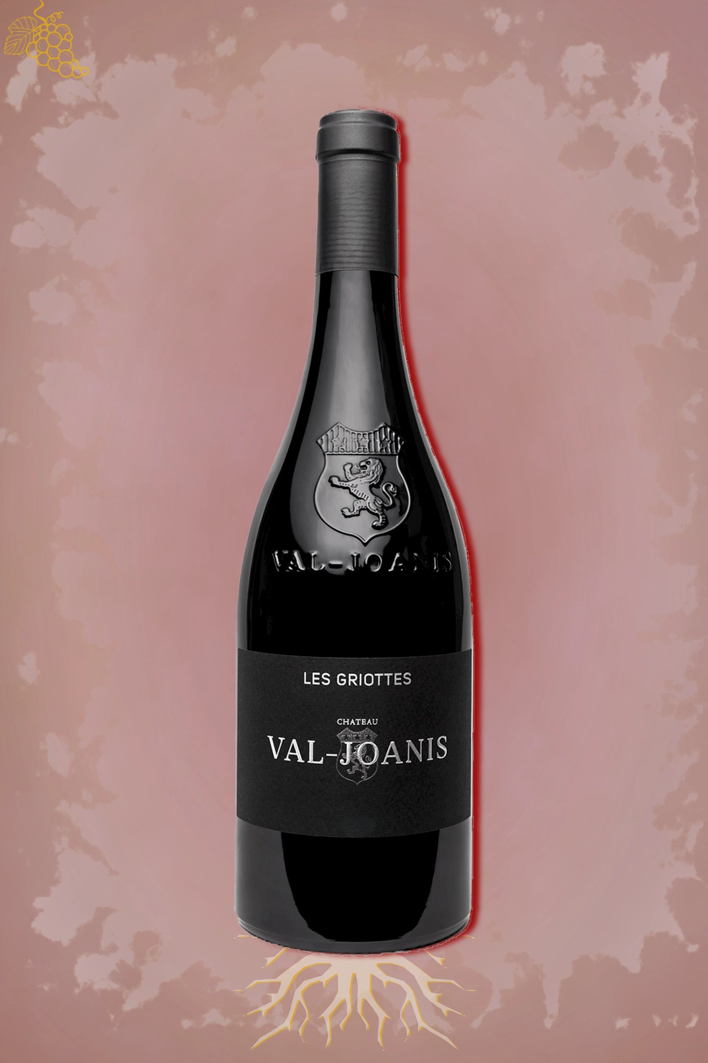 Château Val Joanis Luberon Réserve Rouge 2021 tegen bordeaux achtergrond – premium rode wijn