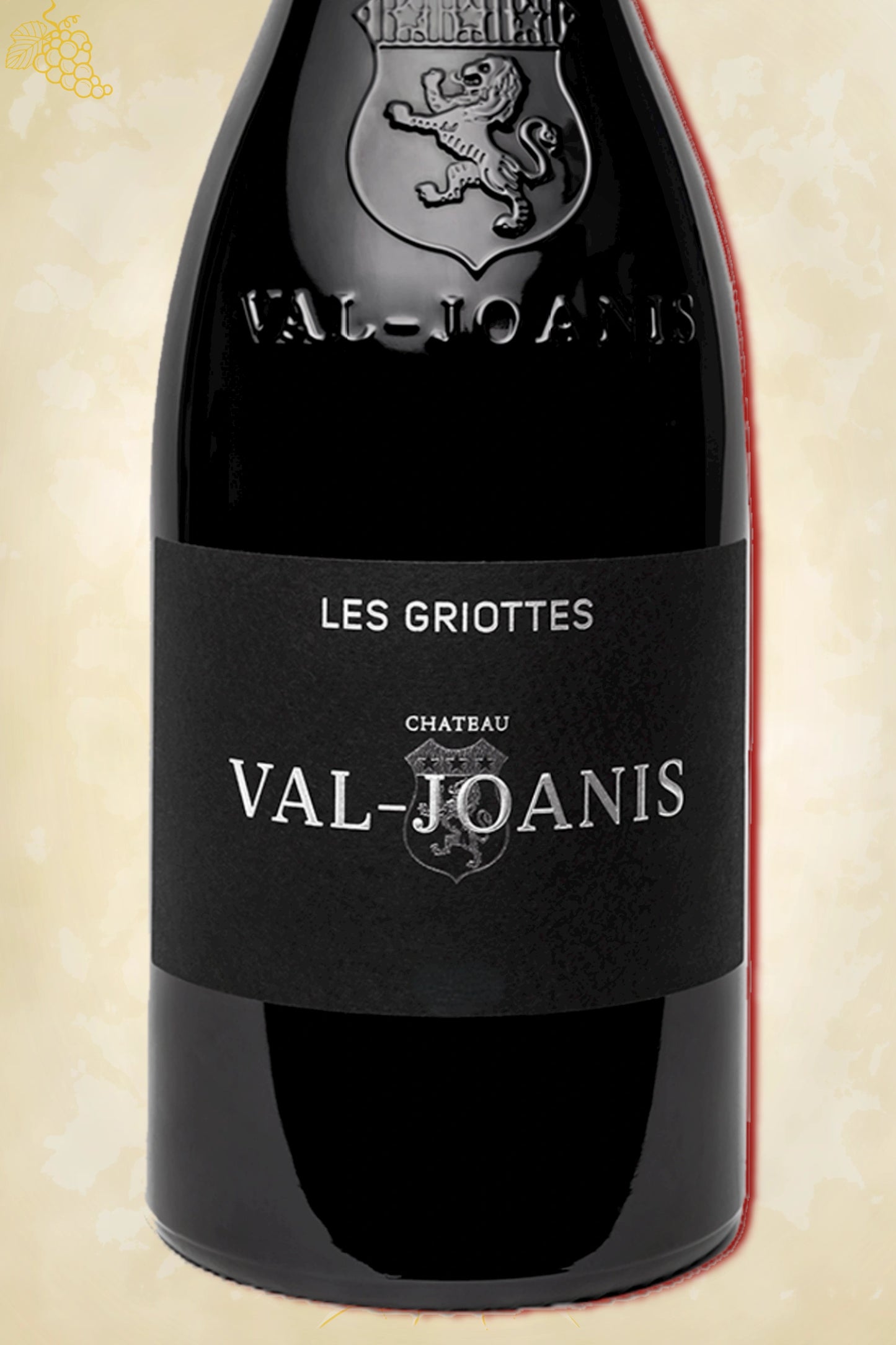 Close-up label Château Val Joanis Luberon Réserve Rouge 2021 – Val Joanis logo en vintage details