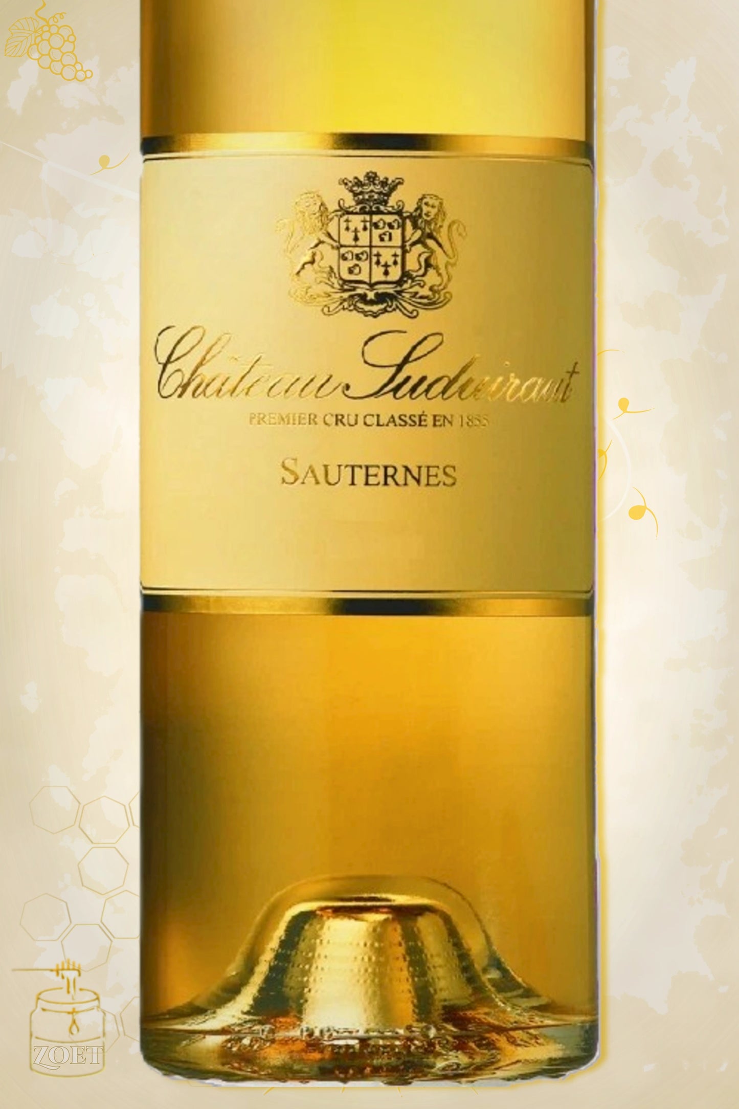 Close-up label Château Suduiraut 2014 – Château Suduiraut logo en vintage details