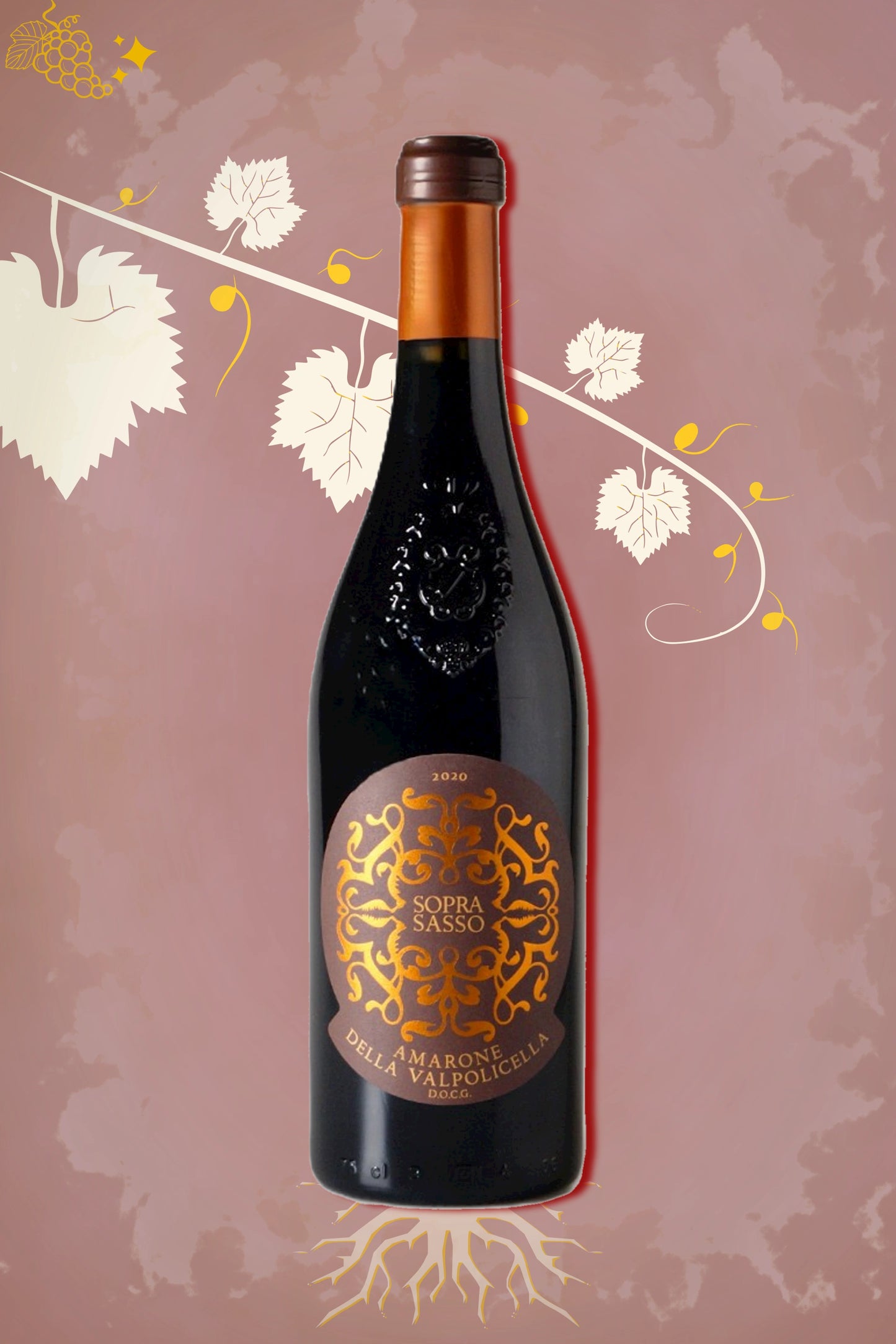 Valpolicella Ripasso Soprasasso 2020 tegen bordeaux achtergrond – premium rode wijn