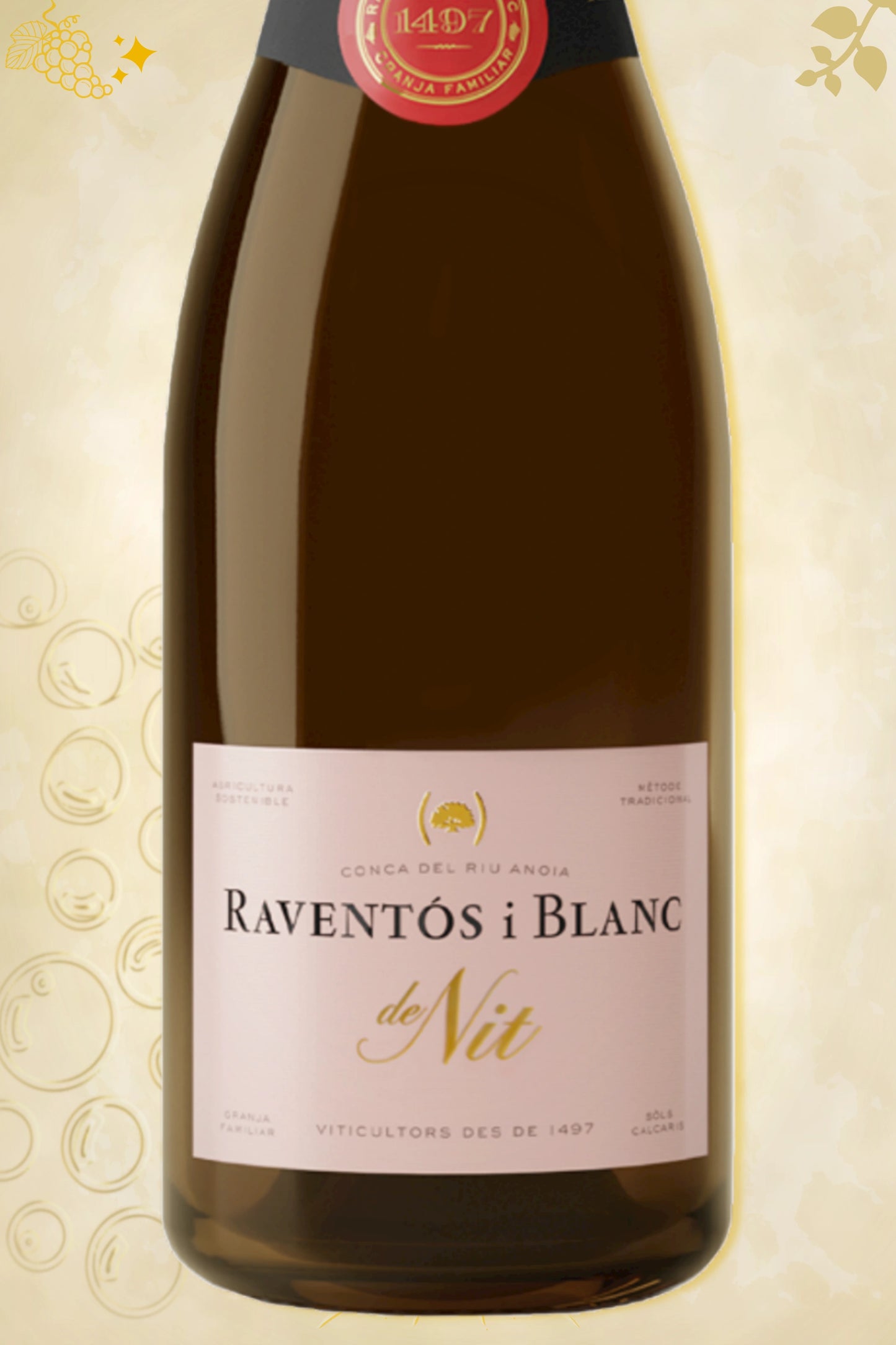 Close-up label Raventós i Blanc De Nit Extra Brut Organic 2023 – producent en vintage zichtbaar