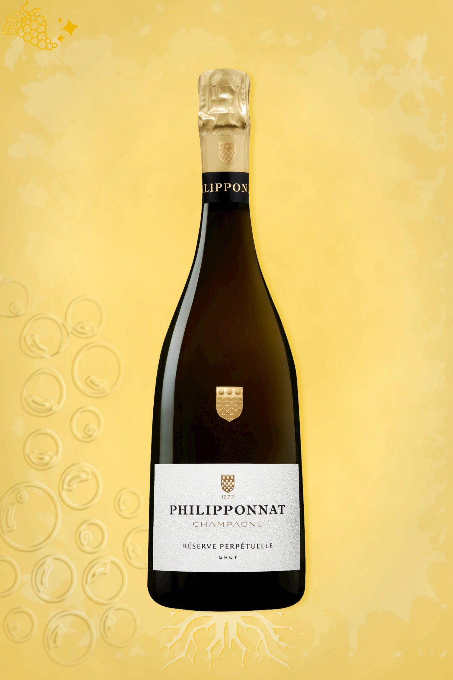Philipponnat Champagne Brut Réserve Perpétuelle NV tegen gouden achtergrond – premium mousserende wijn