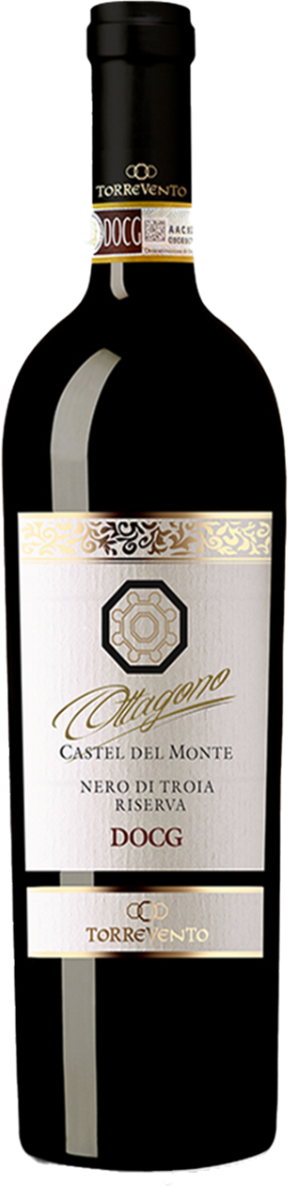 Cantine Torrevento Nero di Troia Riserva DOCG 2014 tegen bordeaux achtergrond – premium rode wijn