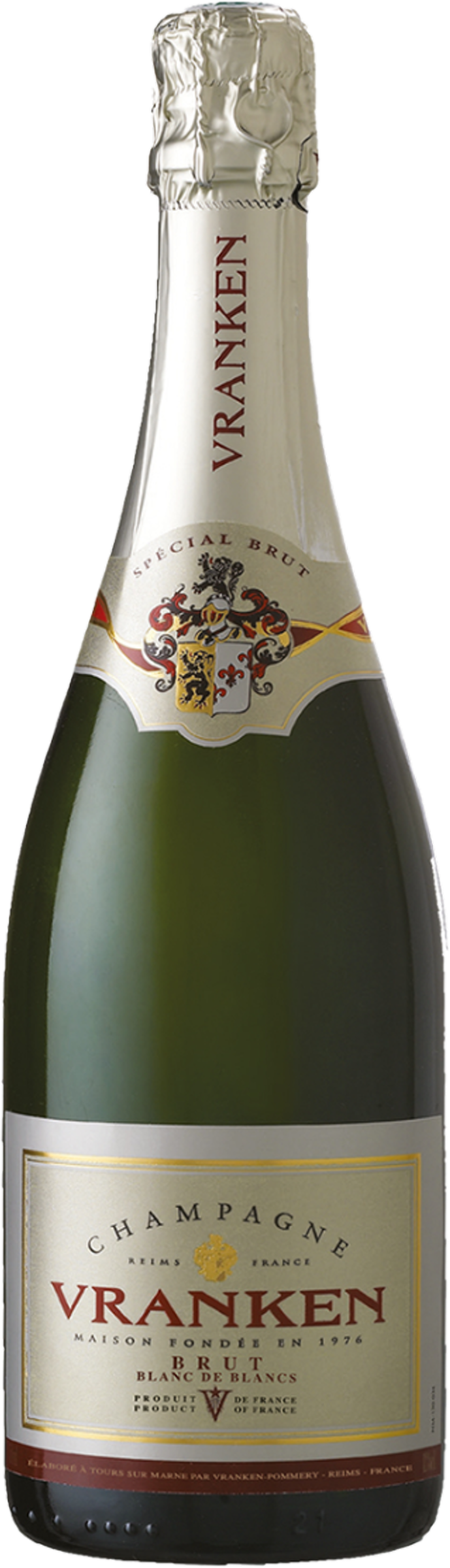 Champagne Vranken Blanc de Blancs Brut NV tegen gouden achtergrond – premium mousserende wijn