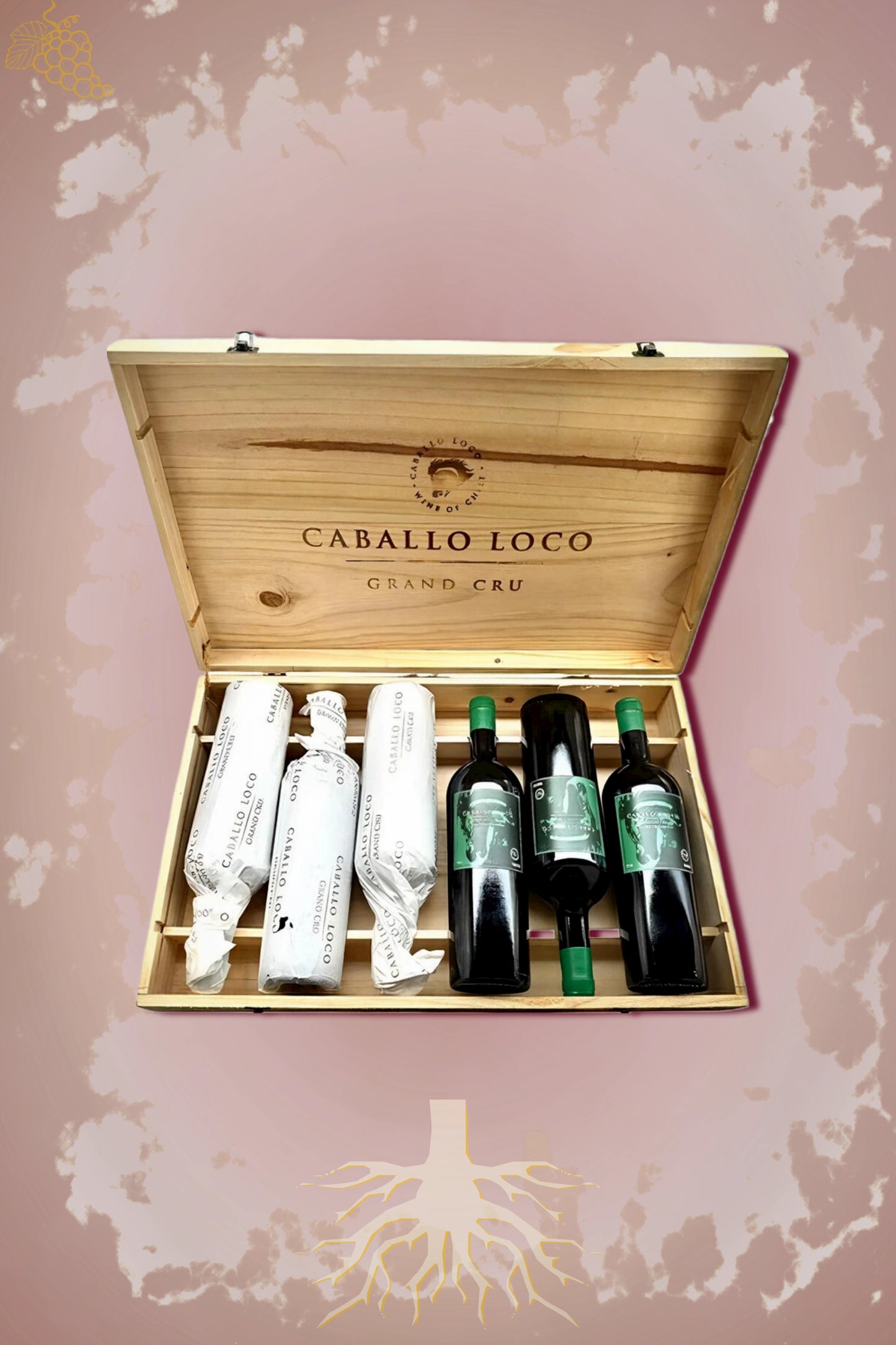 Caballo Loco Grand Cru Sagrada Familia 2023 OWC tegen bordeaux achtergrond – premium set