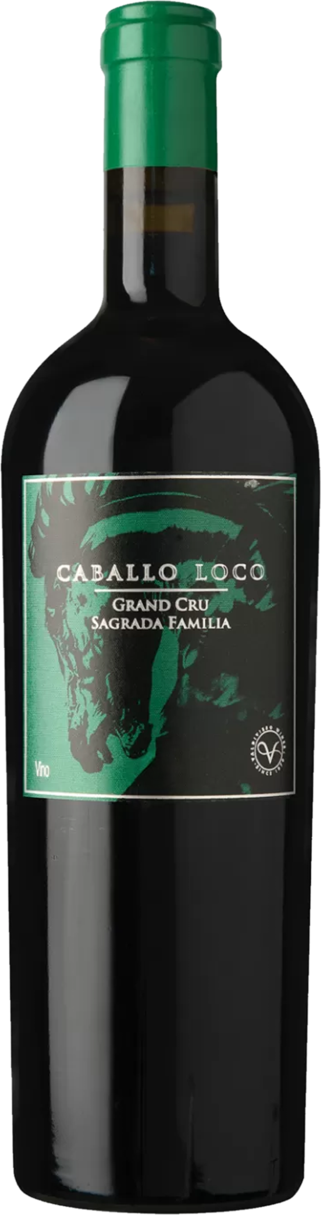 Caballo Loco Grand Cru Sagrada Familia 2023 tegen bordeaux achtergrond – premium Chileense rode wijn