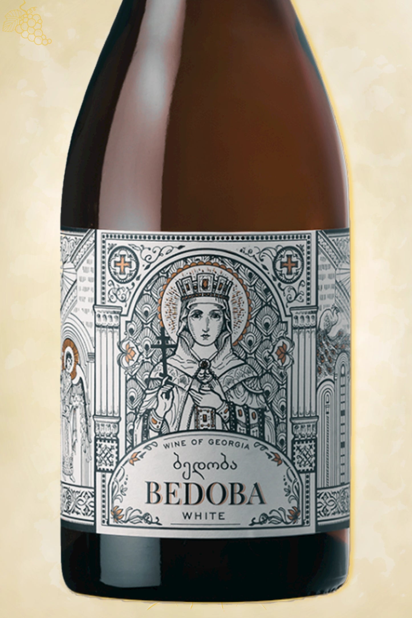 Close-up label Bedoba White 2024 – Kakheti Company details zichtbaar