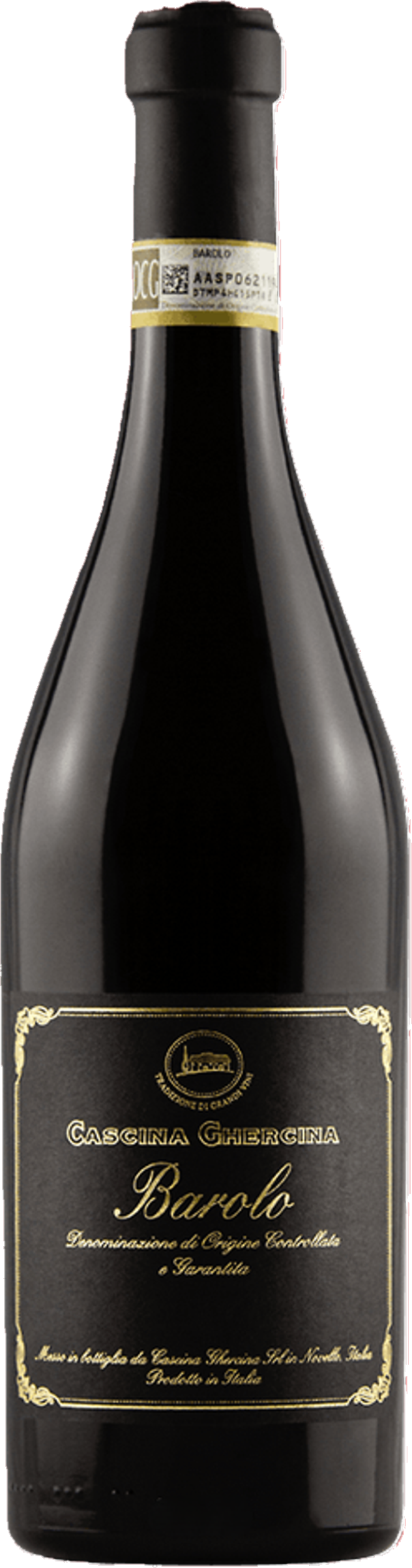 Cascina Ghercina Barolo DOCG 2021 tegen bordeaux achtergrond – premium rode wijn