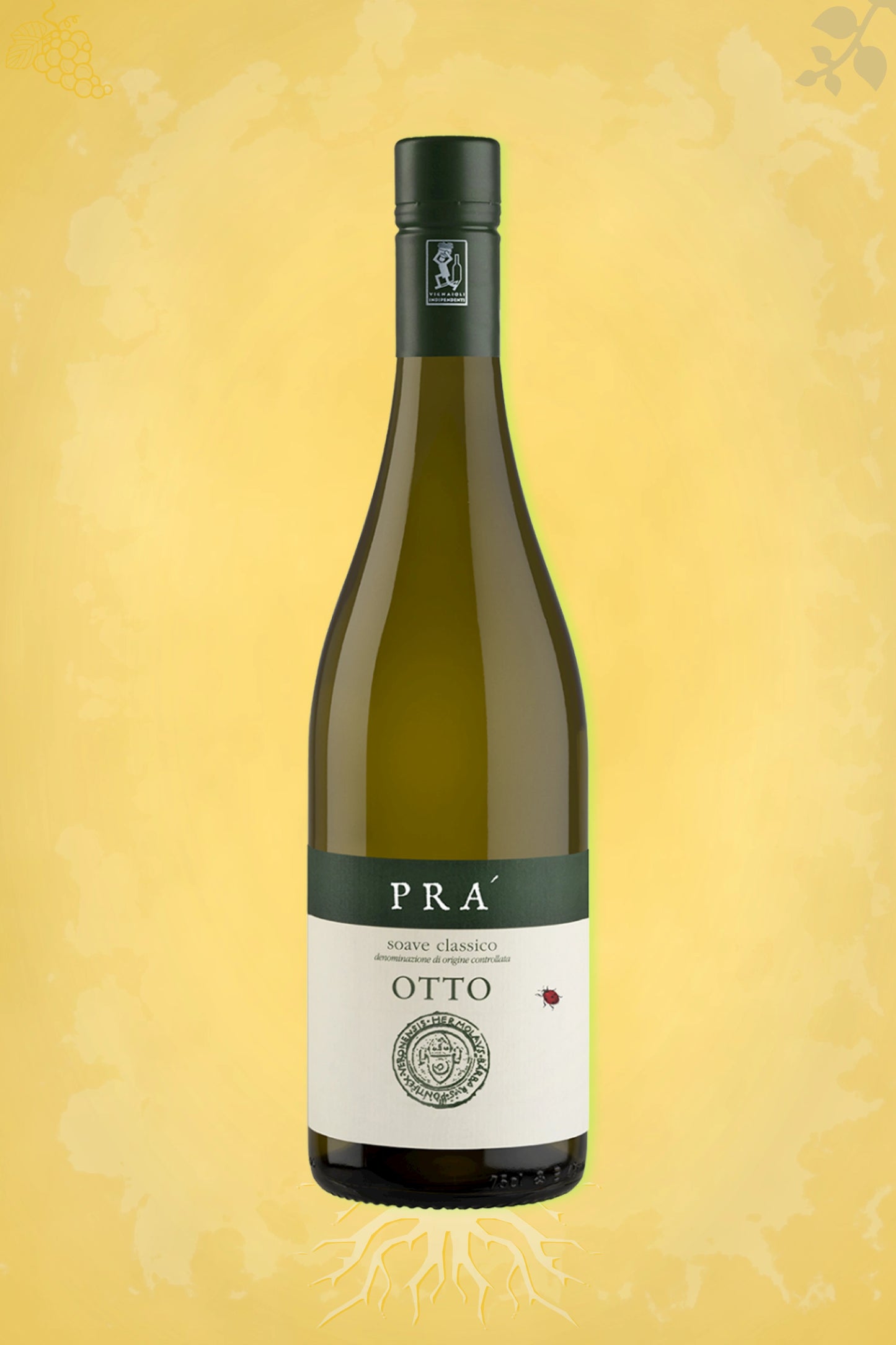 Azienda Vinicola Prà Soave Classico DOC Otto BIO tegen gouden achtergrond – premium biologische witte wijn