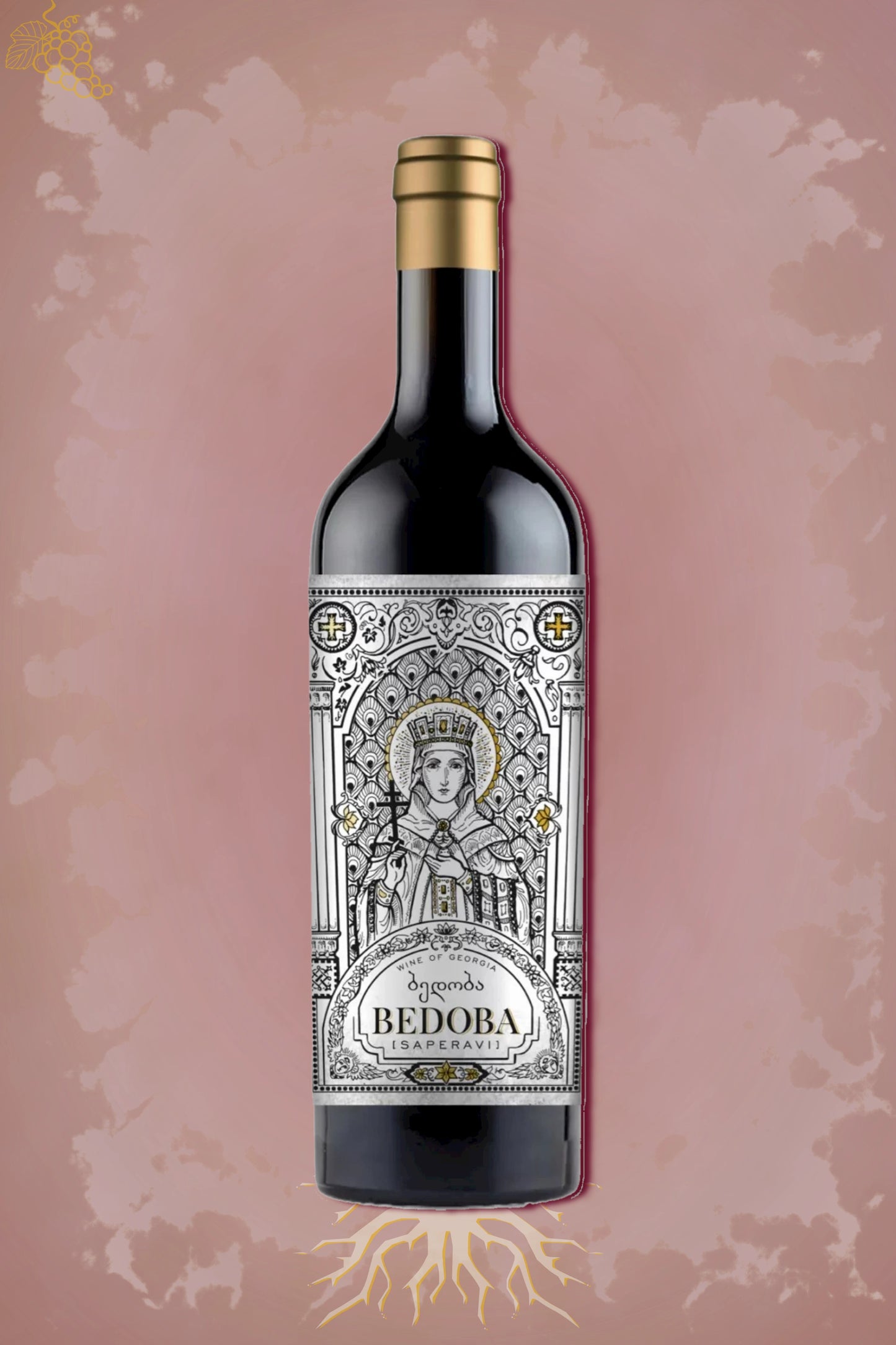 Bedoba Saperavi 2022 tegen bordeaux achtergrond – premium rode wijn