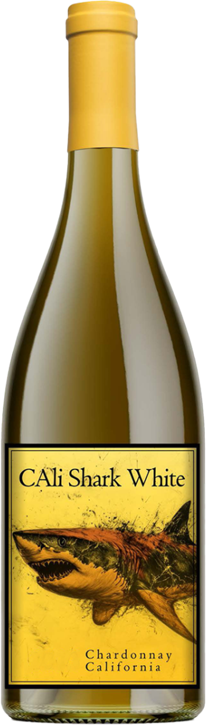 Cali Shark Chardonnay 2023 tegen gouden achtergrond – premium witte wijn