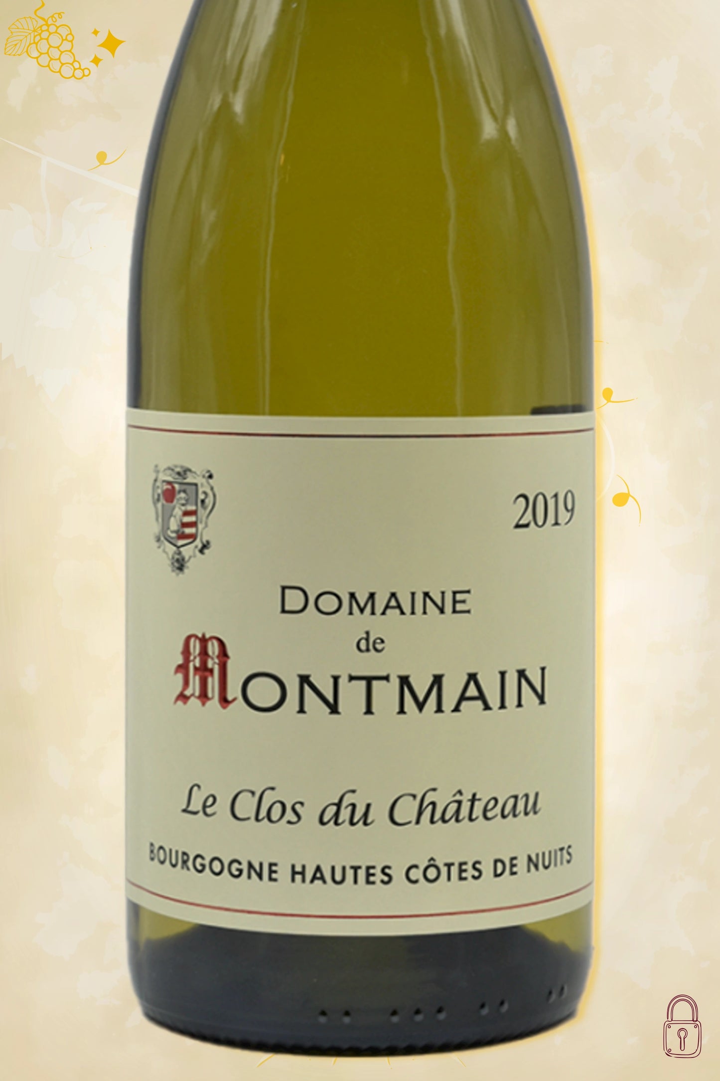 Close-up label Domaine de Montmain Chardonnay 2019 – Goessens logo en vintage details