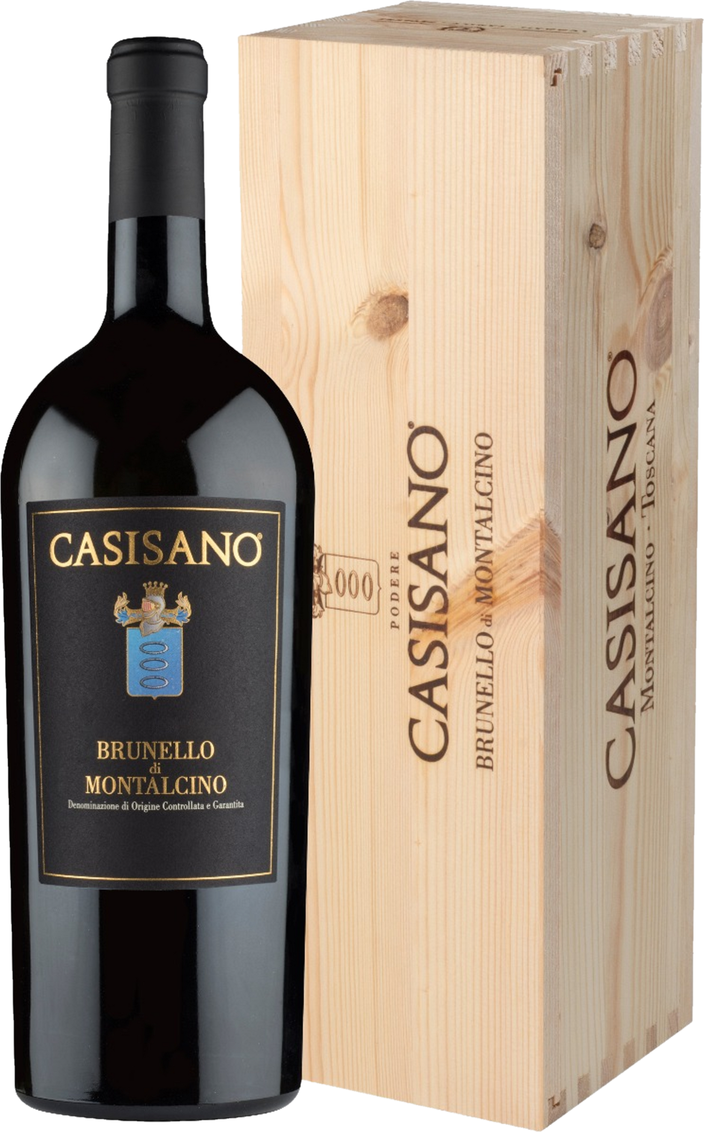 Casisano Brunello di Montalcino Magnum 2019 tegen donkere achtergrond – premium rode wijn