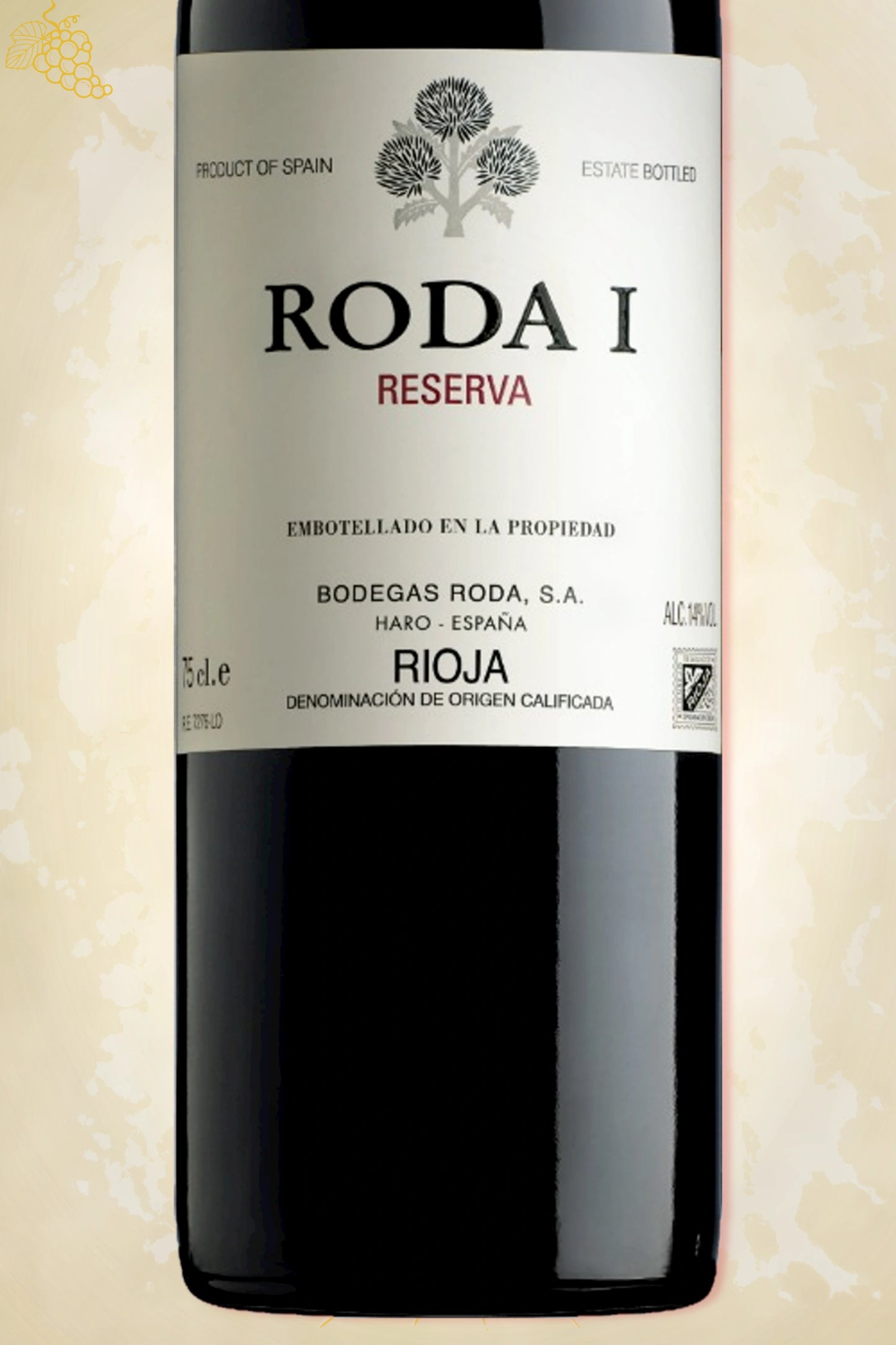 Close-up label Bodegas Roda I Reserva 2019 – Roda logo en details