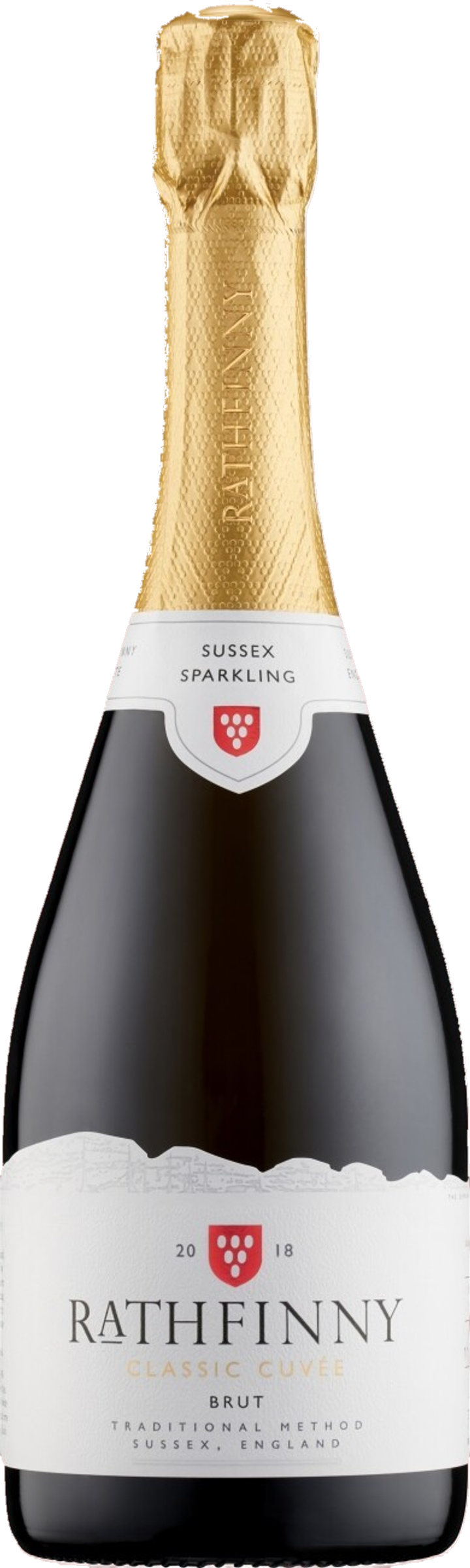 Rathfinny Classic Cuvée 2019 tegen gouden achtergrond – elegante mousserende wijn