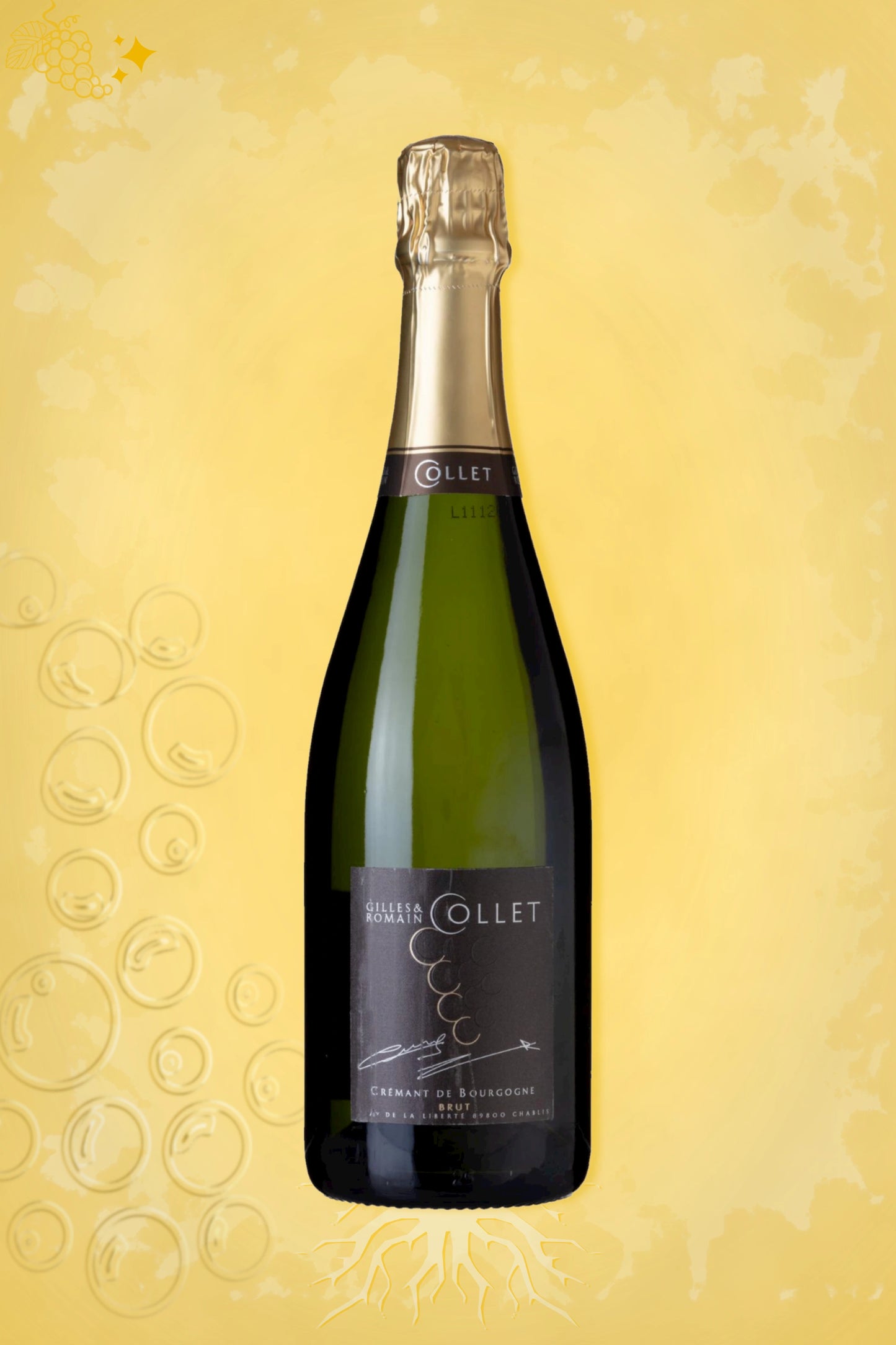 Crémant de Bourgogne Brut – mousserende wijn tegen gouden achtergrond