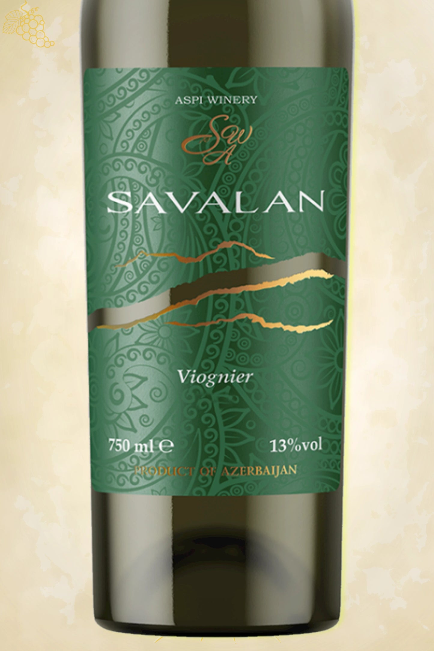Close-up label Savalan Viognier 2024 – Savalan logo en vintage details