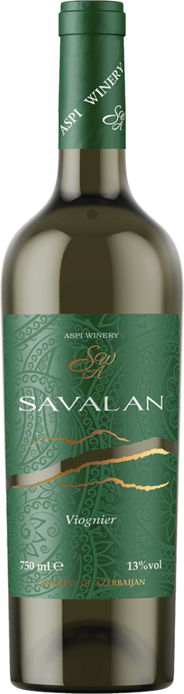 Savalan Viognier 2024 tegen gouden achtergrond – frisse aromatische witte wijn