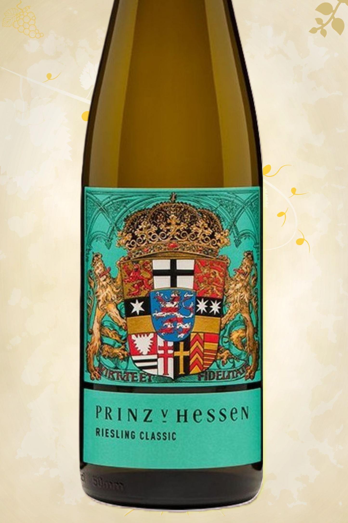 Close-up label Weingut Prinz von Hessen Riesling 2024 – logo en vintage details zichtbaar